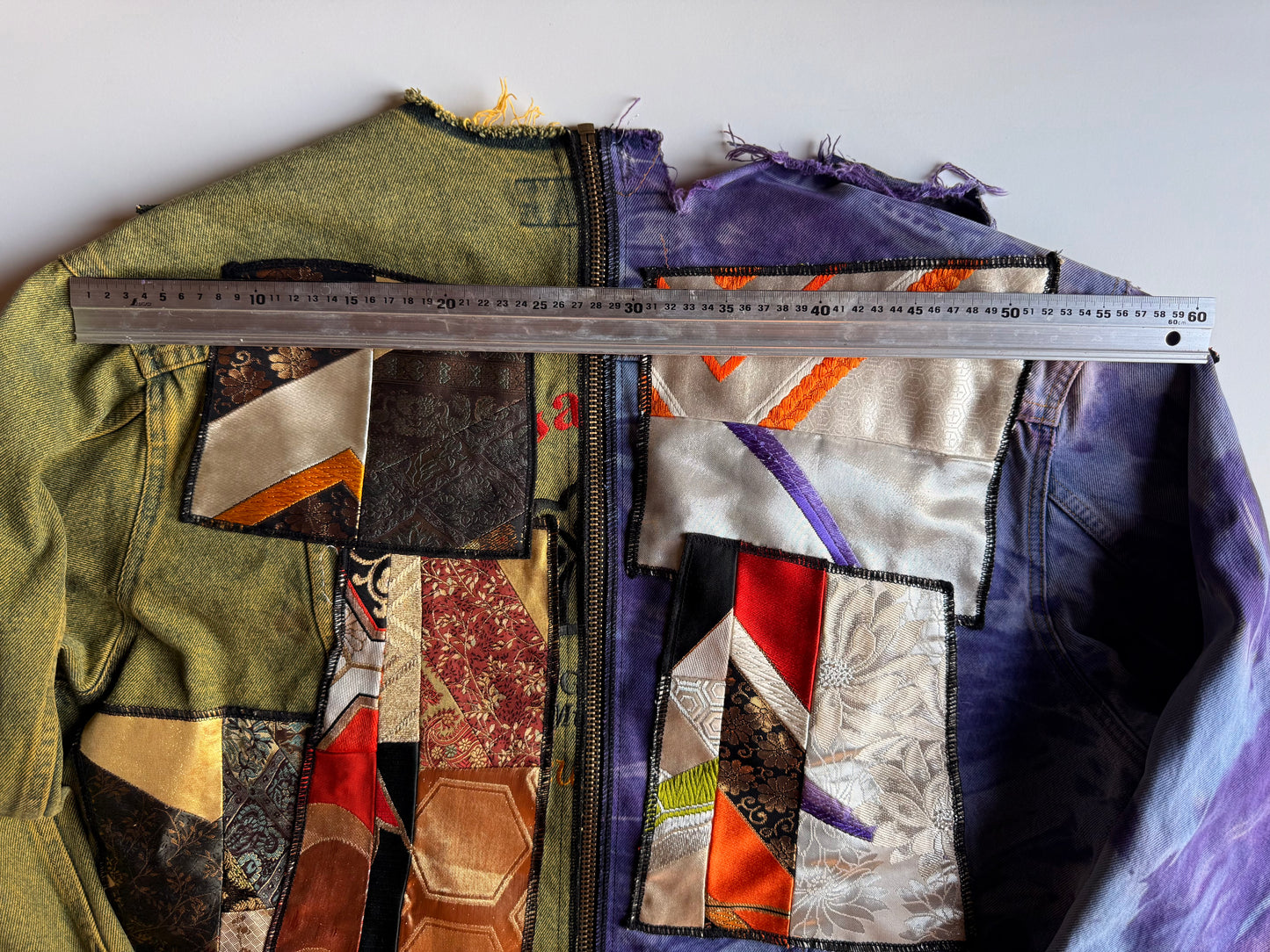 COTÉ MER Kimono Obi Patchwork Denim Remake Jacket L XL Japanese One of One Harajuku Streetwear Wearable Art