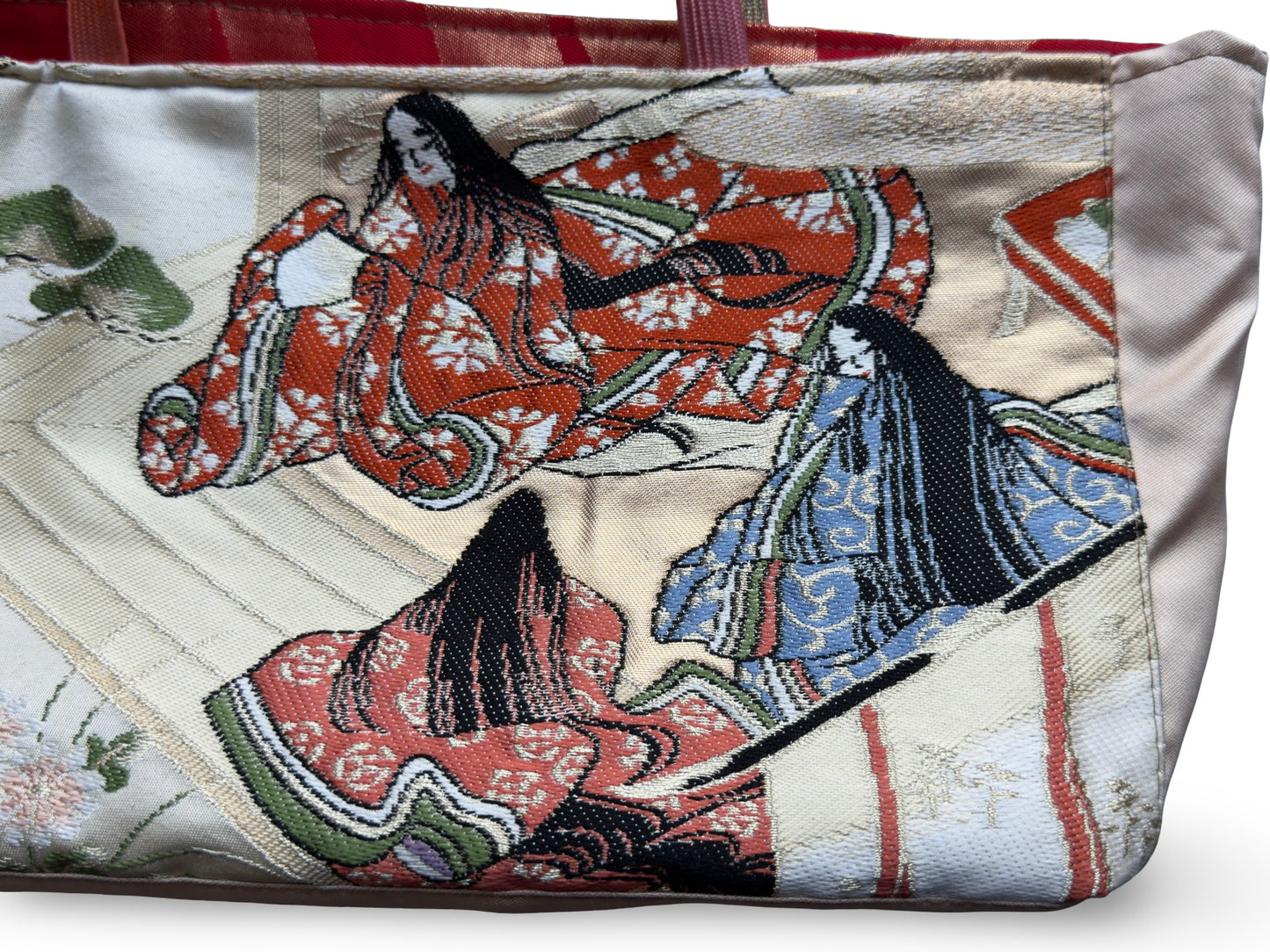 Remake Wagara Heian Court Tote Bag — Genji Monogatari Obi Fabric | Japanese Kimono Tapestry Art Handbag