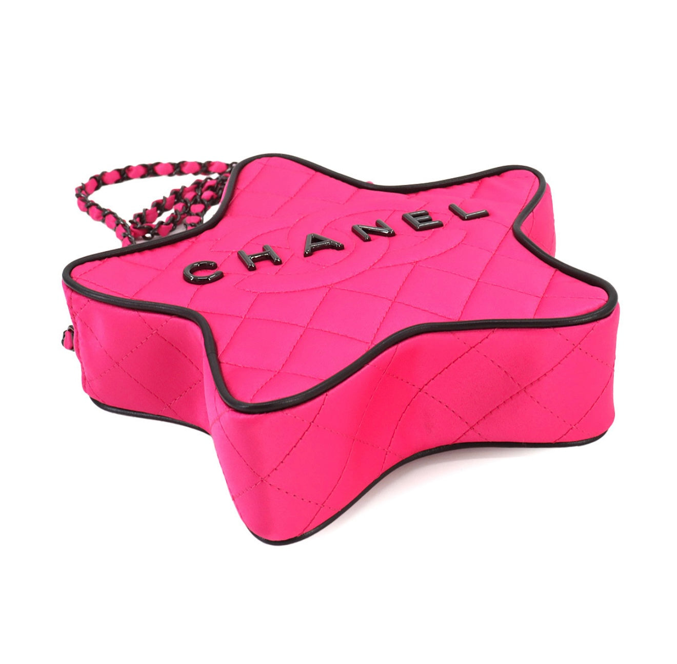 CHANEL Matelassé Star Chain Shoulder Bag – Satin Fuchsia × Black | AS4579 Rare Collector’s Piece