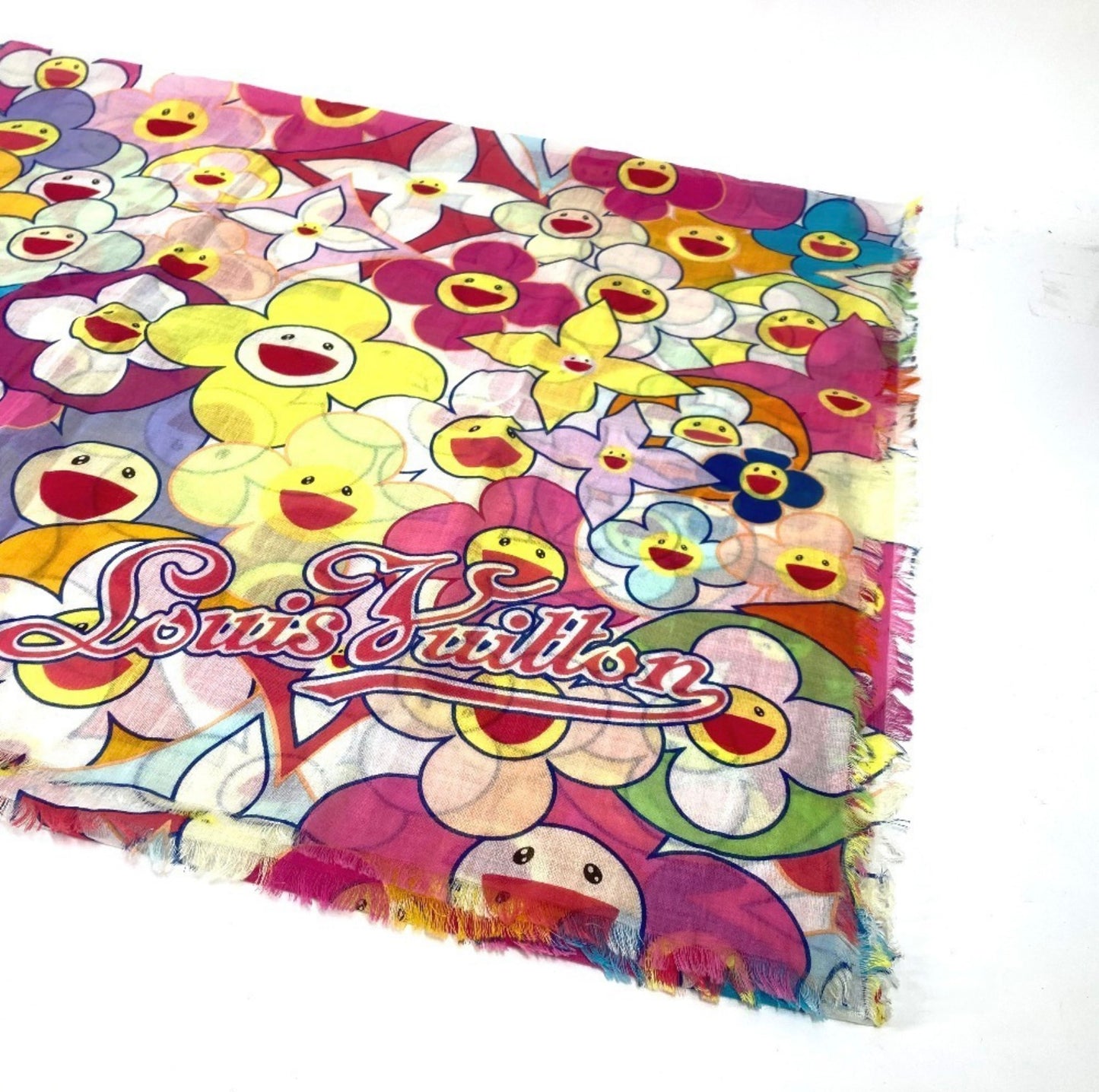 Louis Vuitton × Takashi Murakami Cosmic Blossom Pareo M72515 Pink Multicolor LV Flower Shawl Rare Collector Art Scarf