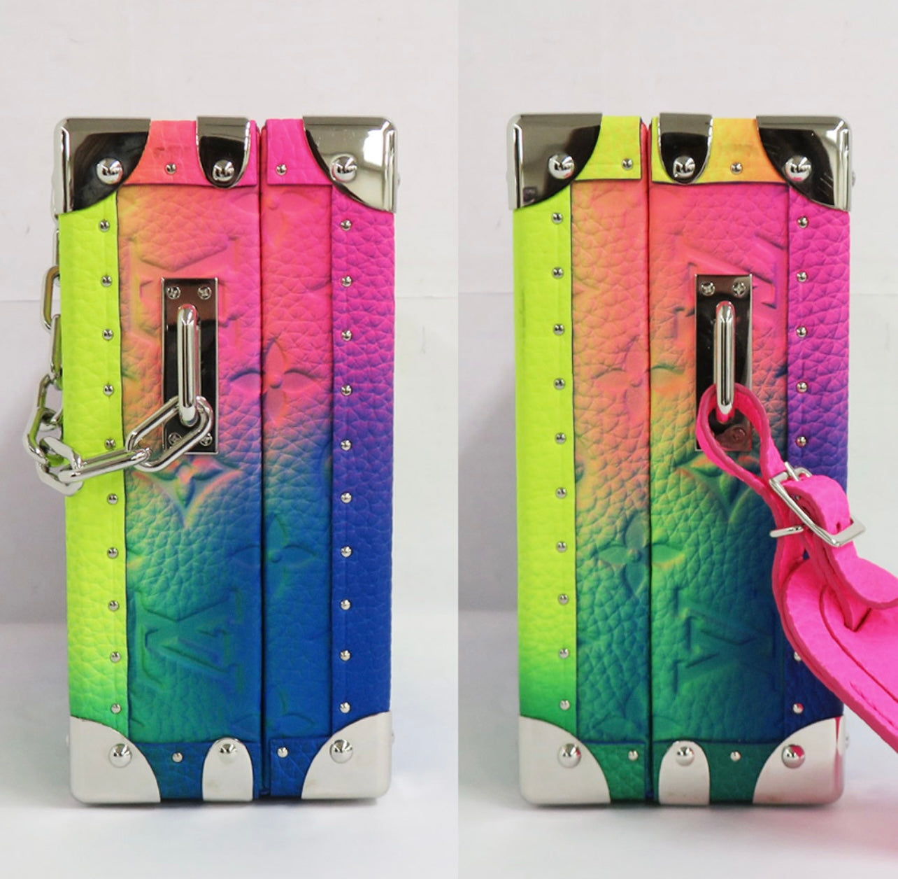 Louis Vuitton Soft Trunk Bag M20476 – Monogram Illusion Gradient Multicolor Rainbow Embossed Leather Crossbody (Excellent Condition)