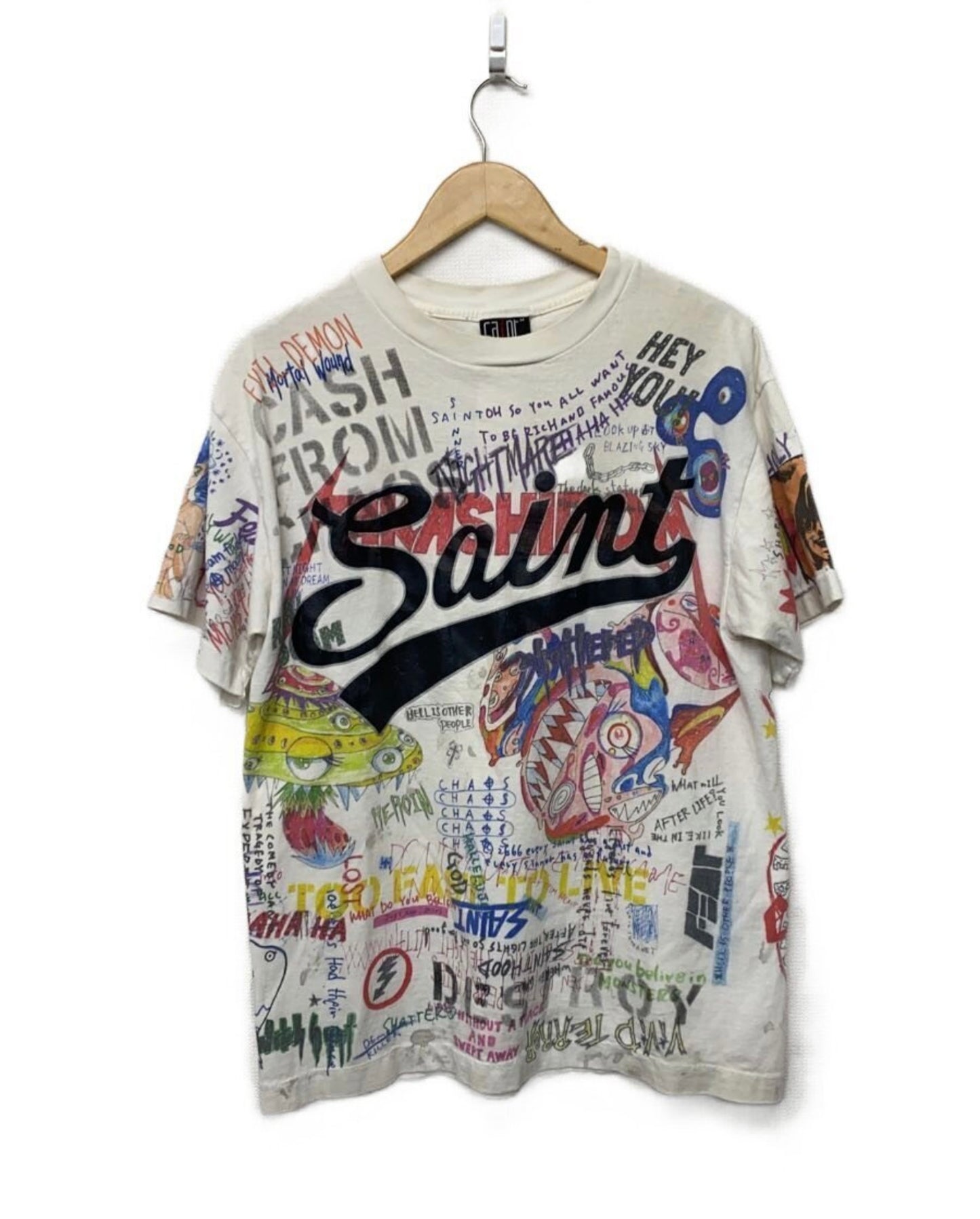 SAINT MICHAEL × Takashi Murakami 21AW Graphic Tee White M Rare Artwear Collab Vintage Wash Distressed Superflat Streetwear