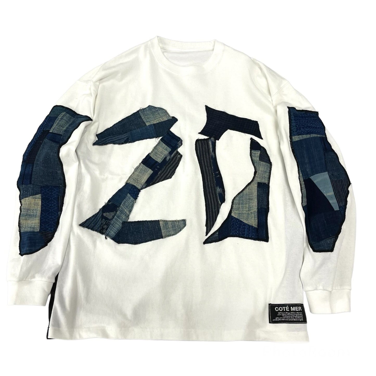 Bespoke Hypebeast Japanese Vintage Aozome "Indigo Number 20" Handmade Custom One and Only One Cote Mer Upcycle Sustainable Upscale Street Fashion Embroidered Embroidery Kimono Obi Boro Patchwork Remake Long Tee T T-shirt ( Size : XL )