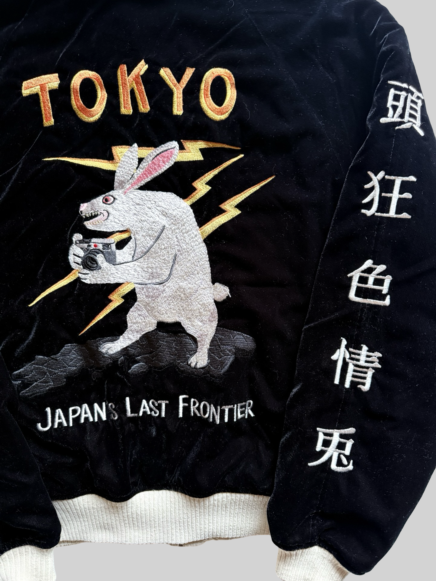 FR2 Fxxking Rabbits Tokyo Sukajan Velvet Jacket Rabbit Embroidery Lightning Japan Streetwear Bomber Japanese Graphic Jacket