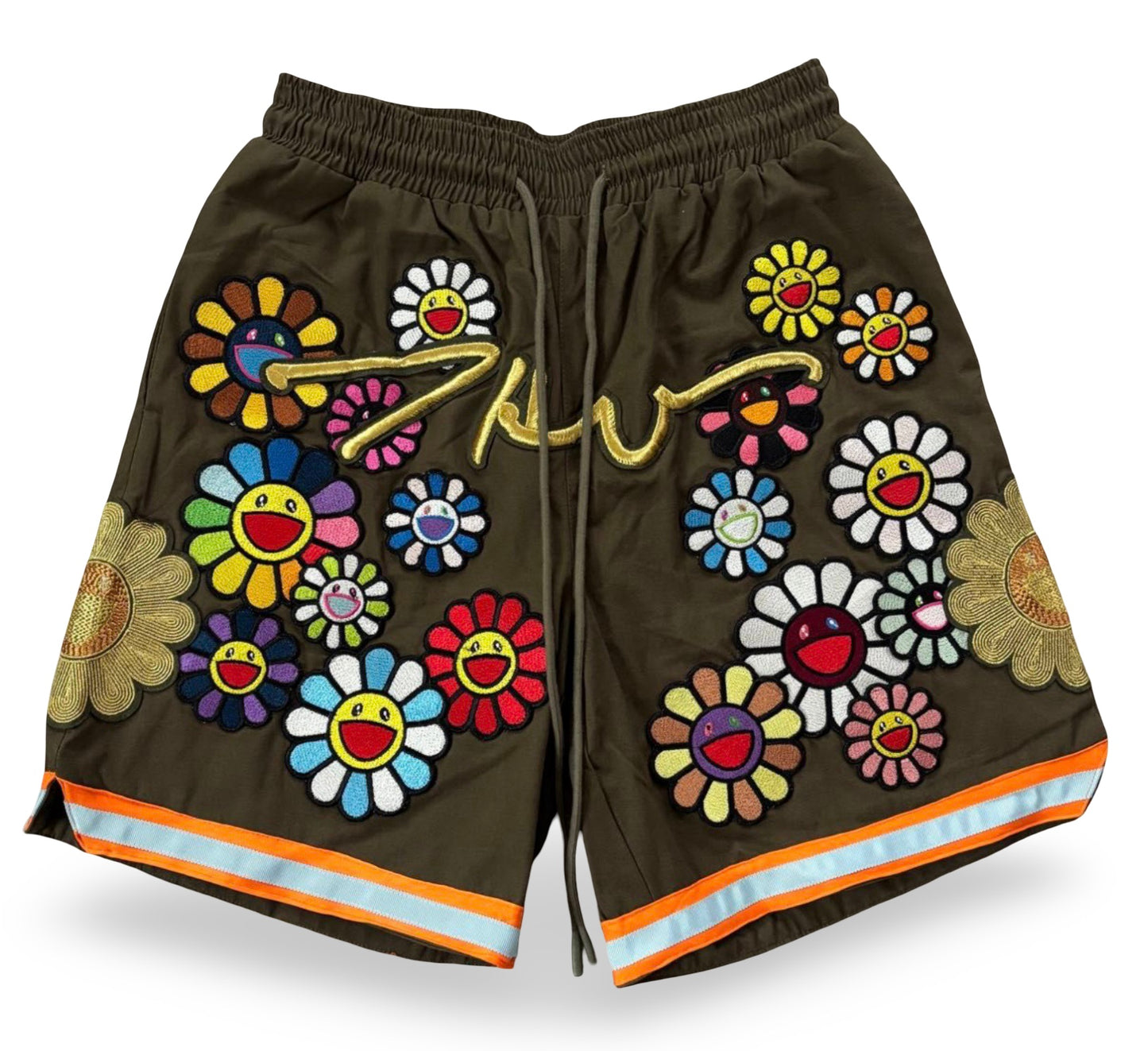 READYMADE × Takashi Murakami Flower Embroidered Basketball Shorts UVERworld TAKUYA∞ Collab Rare Army Khaki Men’s M