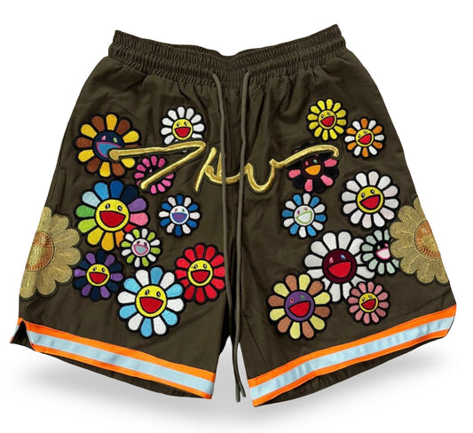 READYMADE × Takashi Murakami Flower Embroidered Basketball Shorts UVERworld TAKUYA∞ Collab Rare Army Khaki Men’s M