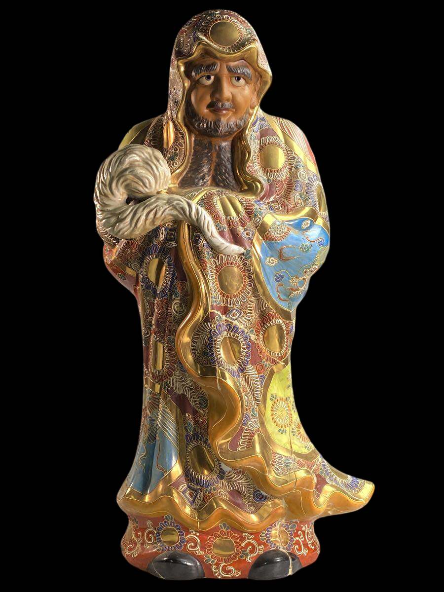 Large Kutani-Style Japanese Polychrome Figure, Daruma Monk Buddha Scholar / Immortal Motif, Monumental Display Sculpture (77 cm)