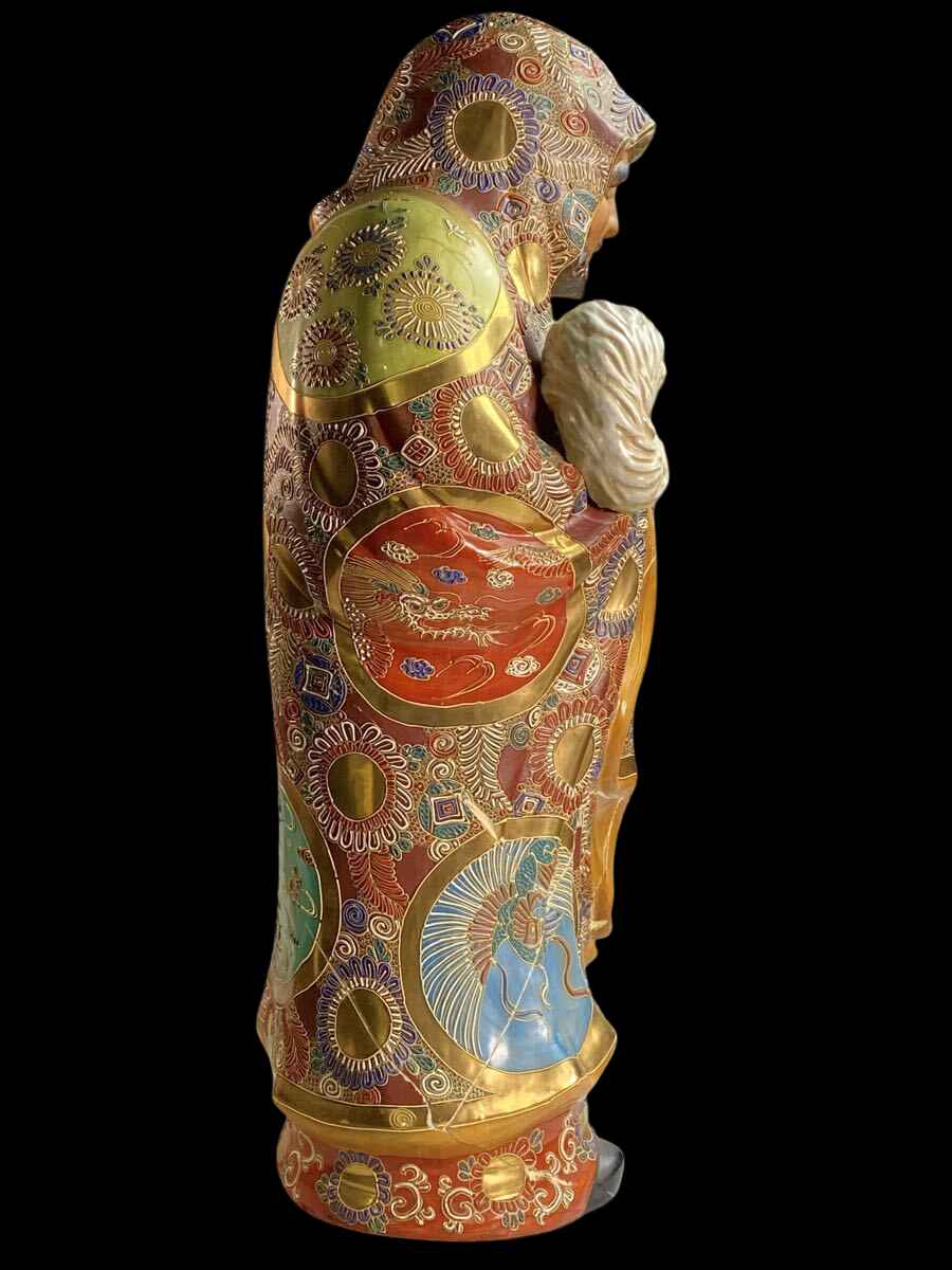 Large Kutani-Style Japanese Polychrome Figure, Daruma Monk Buddha Scholar / Immortal Motif, Monumental Display Sculpture (77 cm)