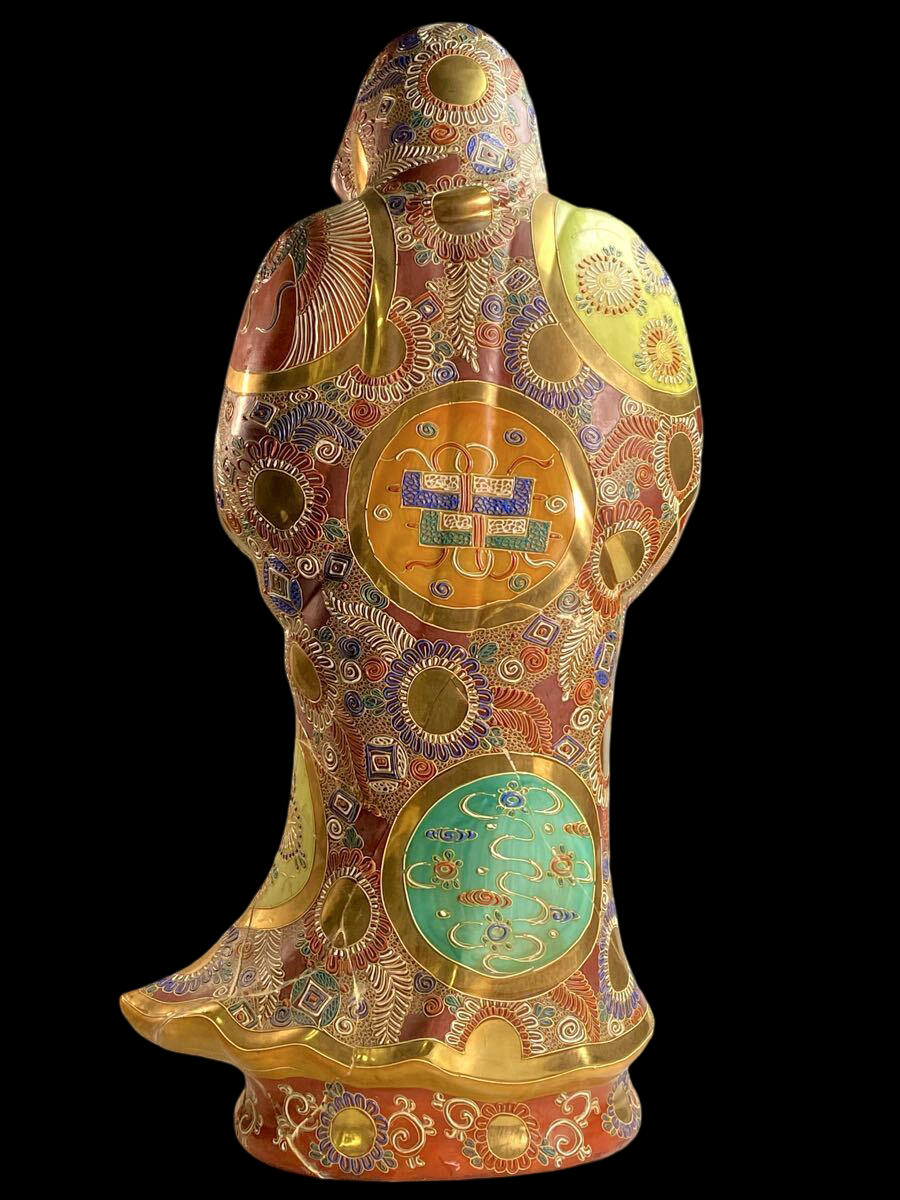 Large Kutani-Style Japanese Polychrome Figure, Daruma Monk Buddha Scholar / Immortal Motif, Monumental Display Sculpture (77 cm)