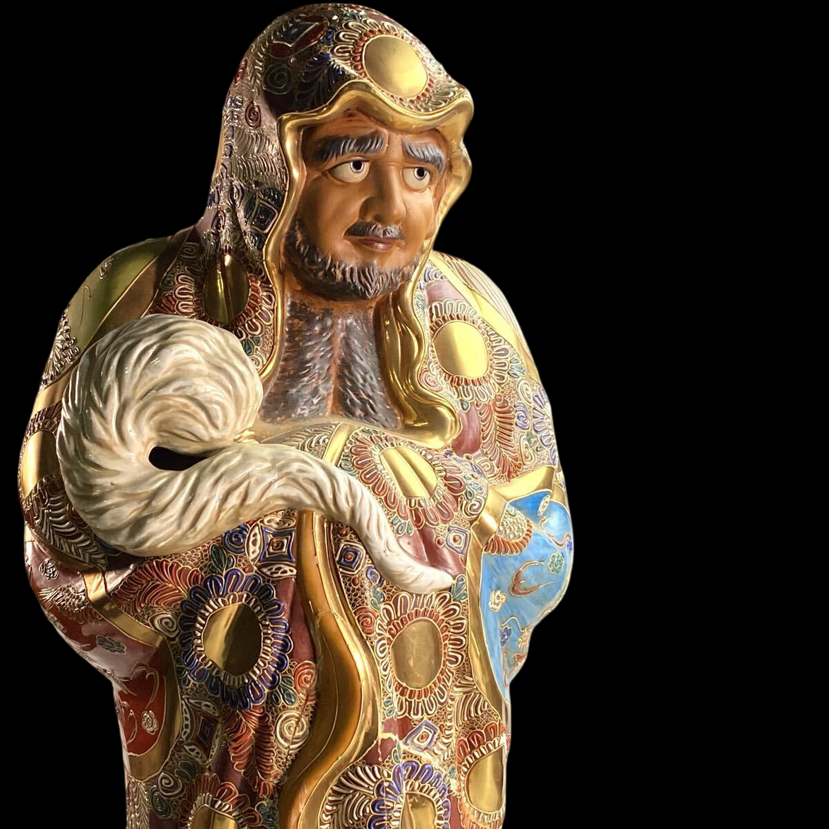 Large Kutani-Style Japanese Polychrome Figure, Daruma Monk Buddha Scholar / Immortal Motif, Monumental Display Sculpture (77 cm)