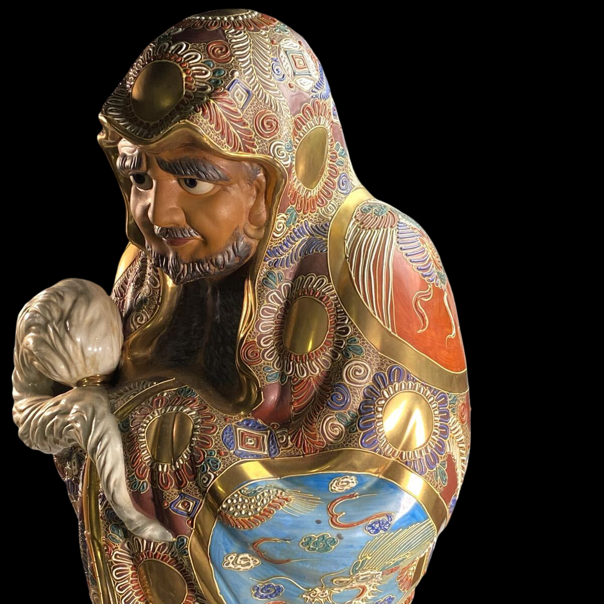 Large Kutani-Style Japanese Polychrome Figure, Daruma Monk Buddha Scholar / Immortal Motif, Monumental Display Sculpture (77 cm)