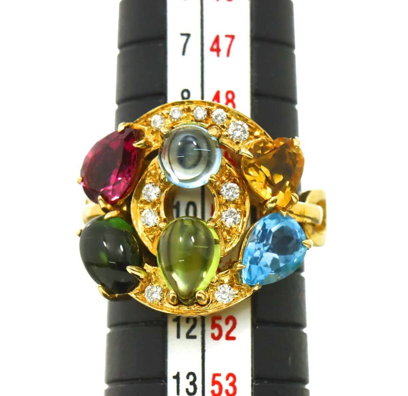 BVLGARI Astrale Shield Design Ring K18YG Multicolor Gemstones & Diamonds – Size JP10 (US5.25)
