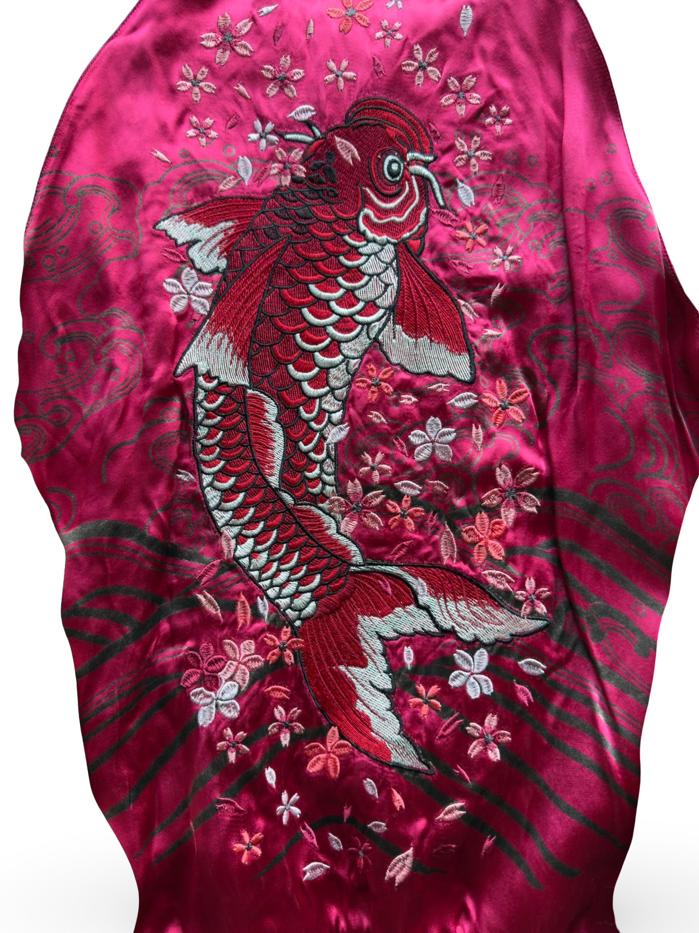 Miyabi Musubi Reversible Sukajan – Rising Koi & Hokusai Great Wave, Sakura Storm Embroidery, Japonisme Japanese Souvenir Jacket