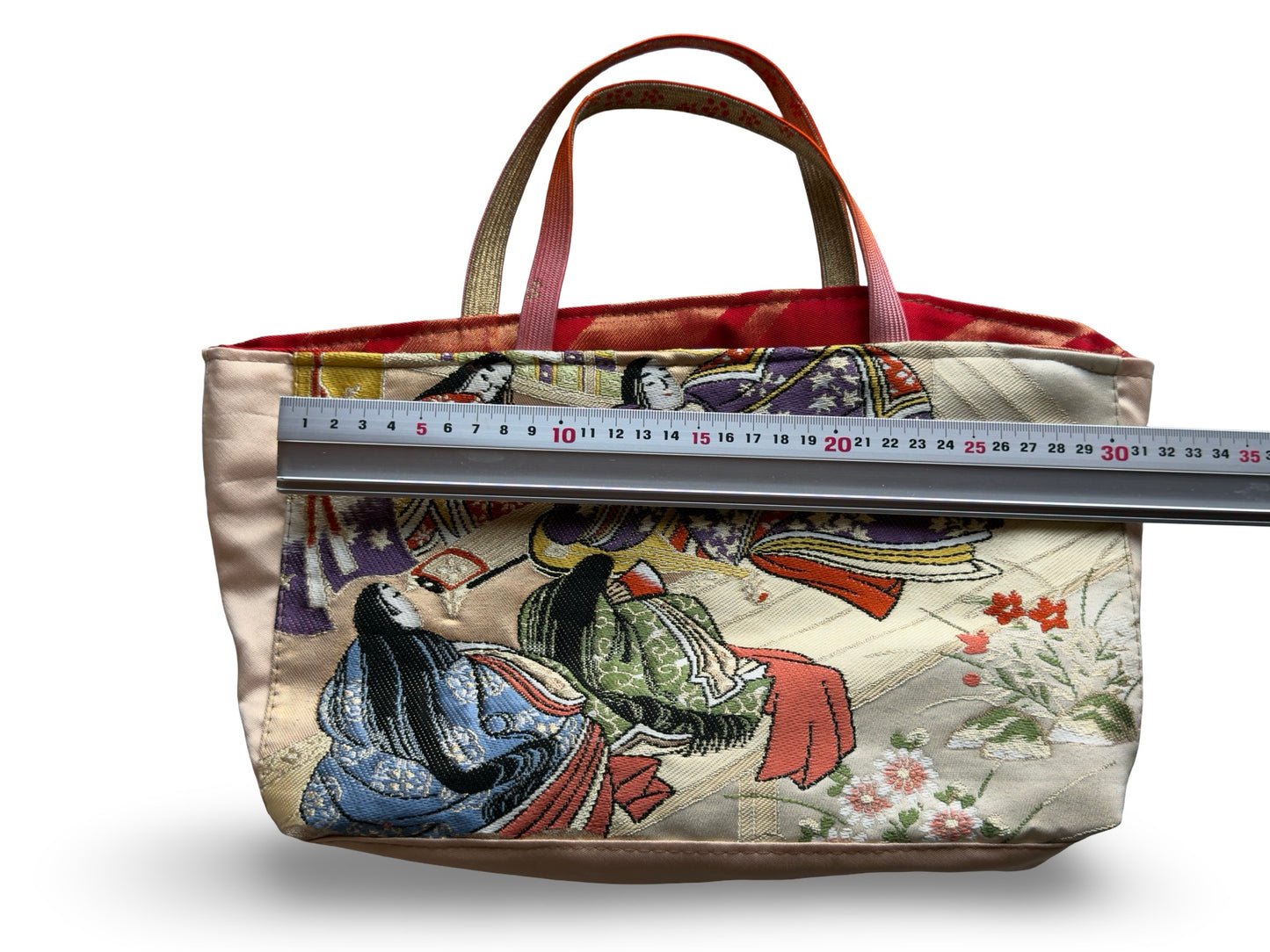 Remake Wagara Heian Court Tote Bag — Genji Monogatari Obi Fabric | Japanese Kimono Tapestry Art Handbag