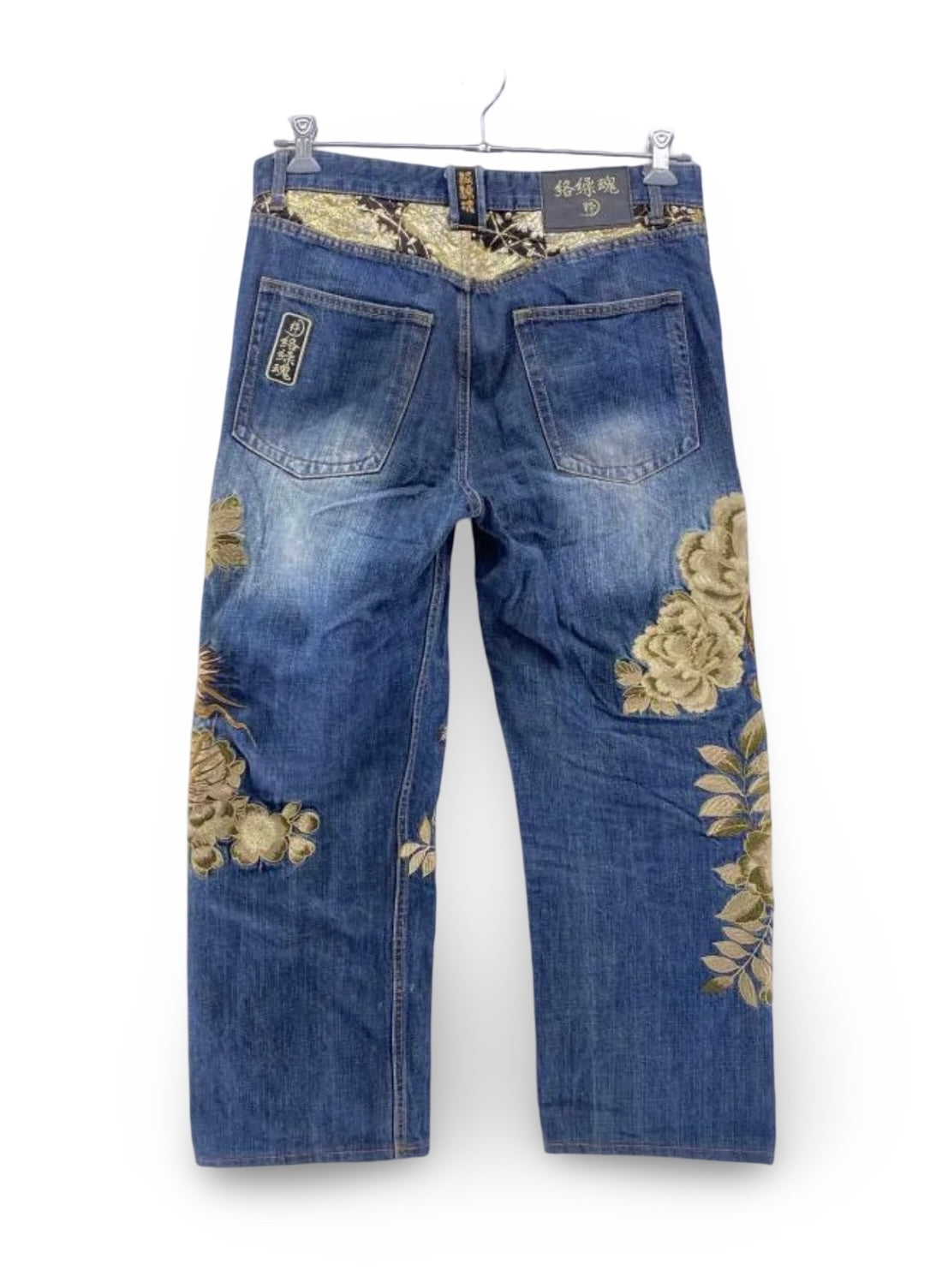 Japanese Wagara Embroidered Denim – Dragon & Tiger Full Embroidery Jeans (W34) – Y2K Yakuza Sukajan Style