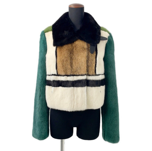 Louis Vuitton Runway Mink Fur Jacket Multicolor Green White Brown Size 36 Couture Outerwear Rare High Fashion LV Collector Piece