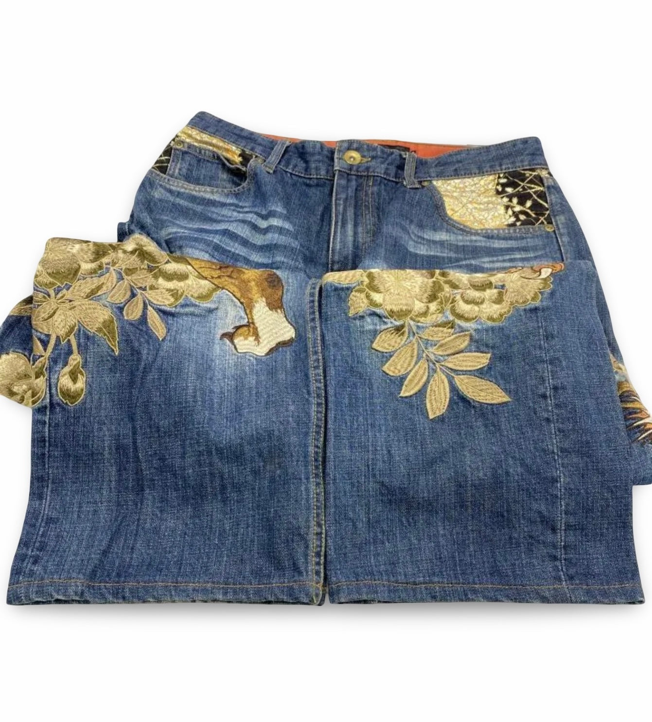 Japanese Wagara Embroidered Denim – Dragon & Tiger Full Embroidery Jeans (W34) – Y2K Yakuza Sukajan Style