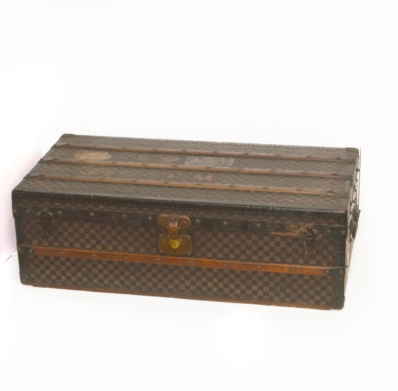 Louis Vuitton 1888–1900 Antique Damier Malle Courrier Trunk | Rare Early LV Travel Chest | Original Hardware & Initials T.M.