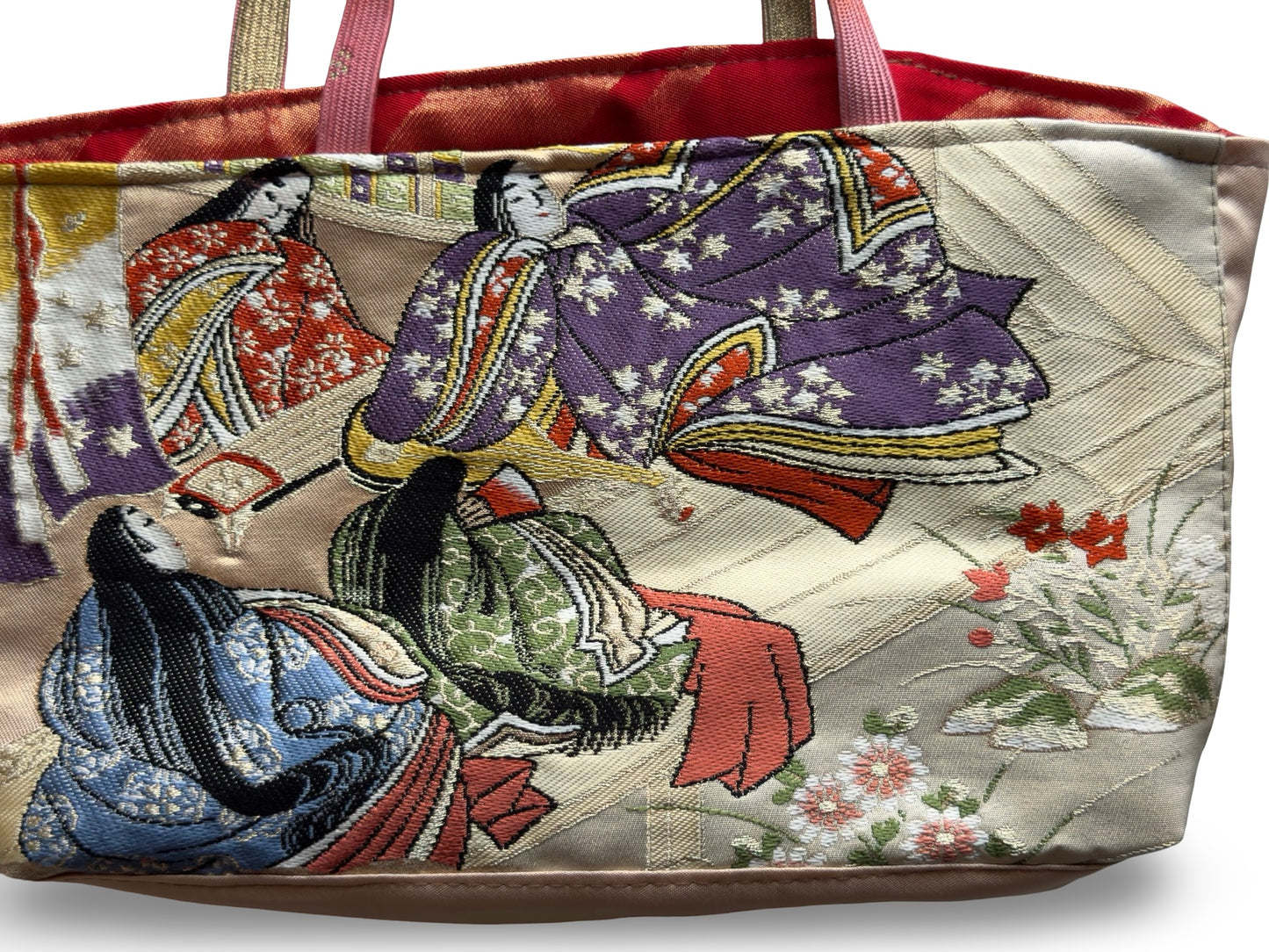 Remake Wagara Heian Court Tote Bag — Genji Monogatari Obi Fabric | Japanese Kimono Tapestry Art Handbag