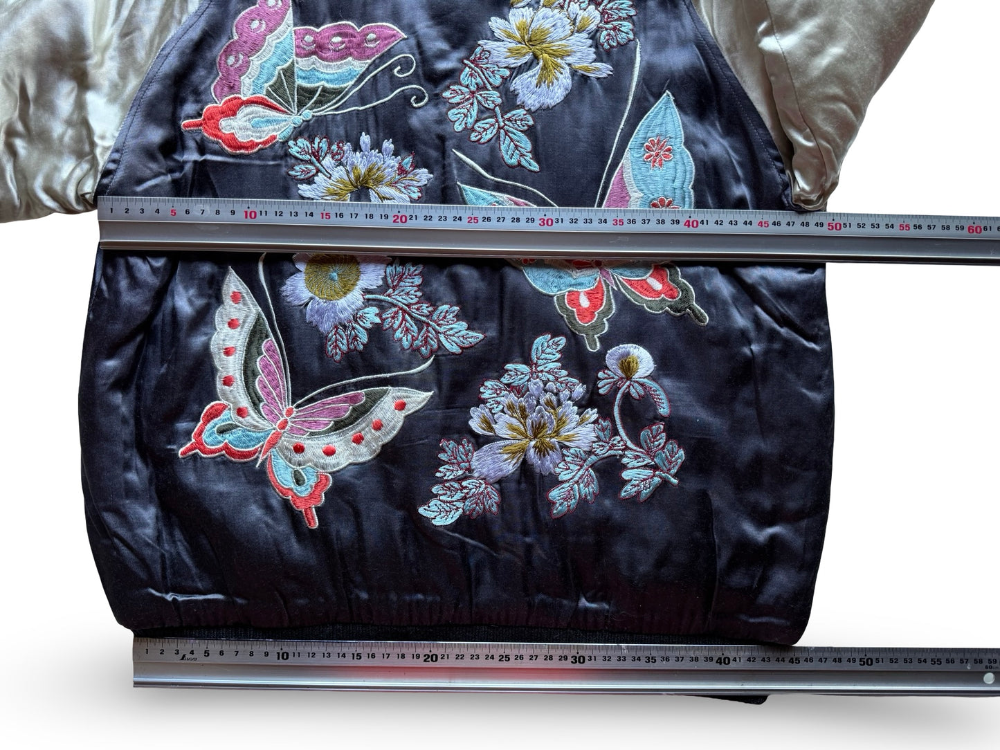 Vintage Reversible Sukajan Crane Turtle Butterfly Jacket, Japanese Satin Souvenir Bomber with Chrysanthemum Embroidery