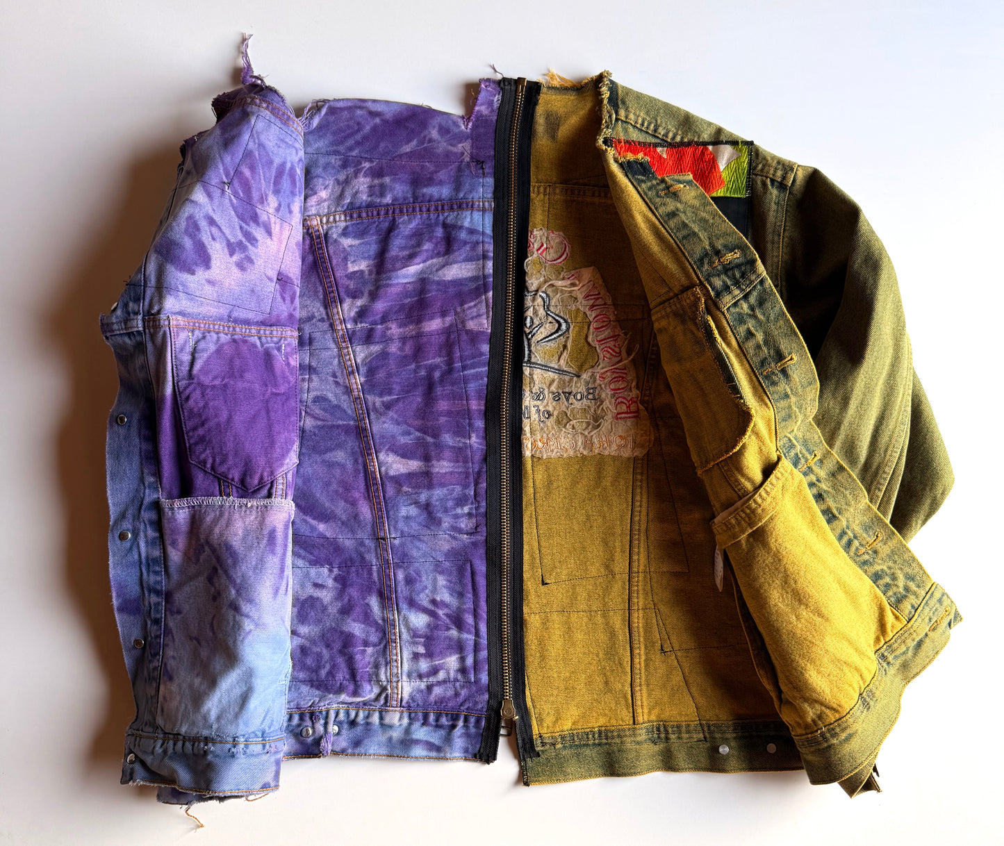 COTÉ MER Kimono Obi Patchwork Denim Remake Jacket L XL Japanese One of One Harajuku Streetwear Wearable Art