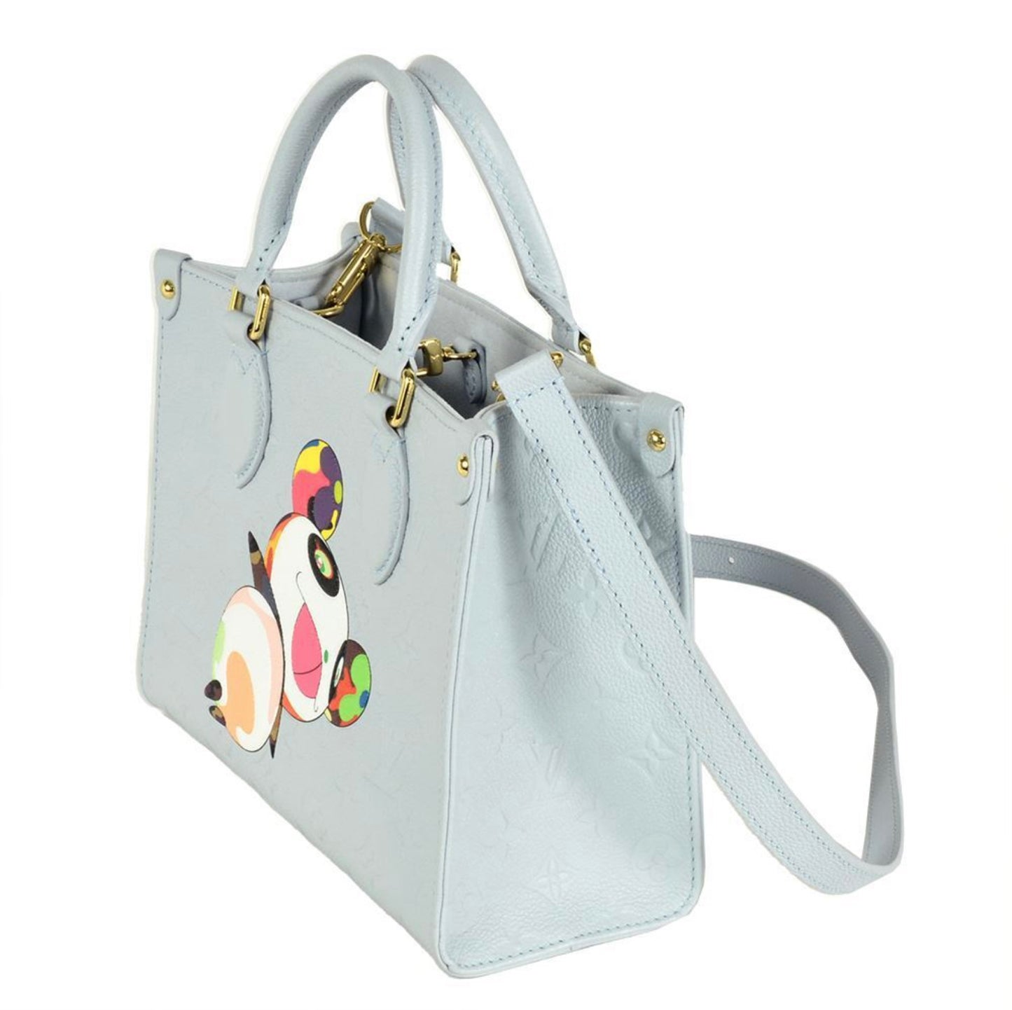 Louis Vuitton × Takashi Murakami "On The Go" PM M13836 Washed Blue Panda Monogram Empreinte Leather RFID Limited Edition Bag