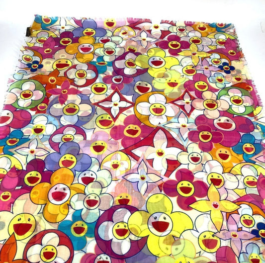 Louis Vuitton × Takashi Murakami Cosmic Blossom Pareo M72515 Pink Multicolor LV Flower Shawl Rare Collector Art Scarf