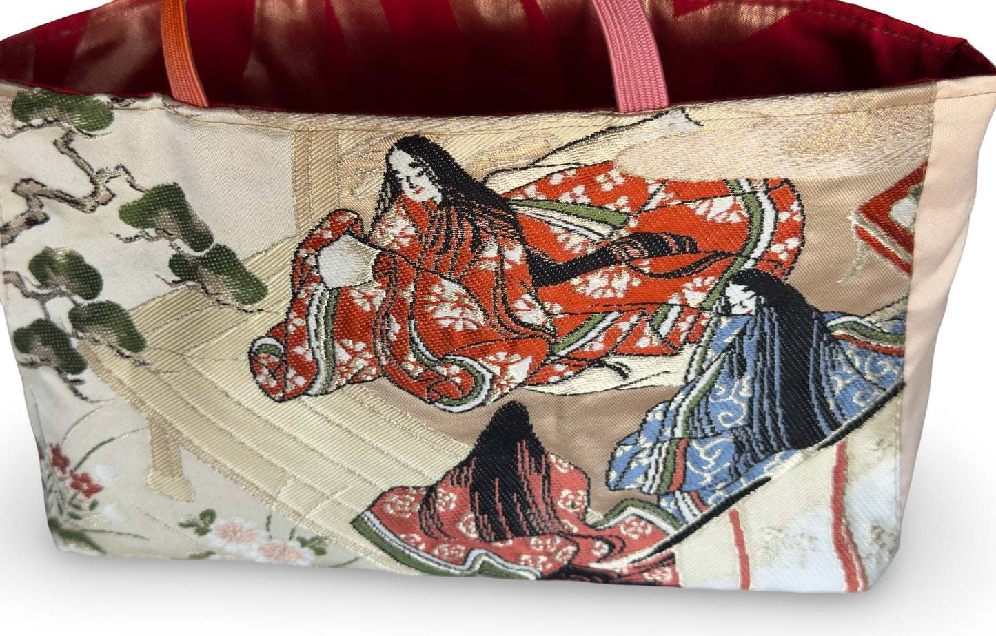 Remake Wagara Heian Court Tote Bag — Genji Monogatari Obi Fabric | Japanese Kimono Tapestry Art Handbag