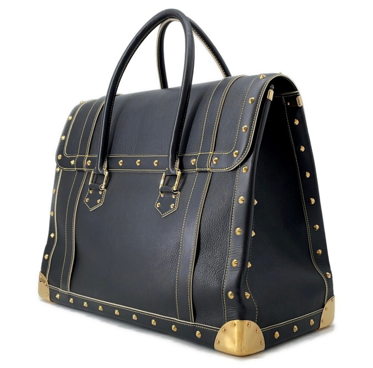 Louis Vuitton Sari Leather Extravagant Boston Bag M91800 Noir Gold Studded Rare Vintage Runway Icon LV Black Stud Boston Bag