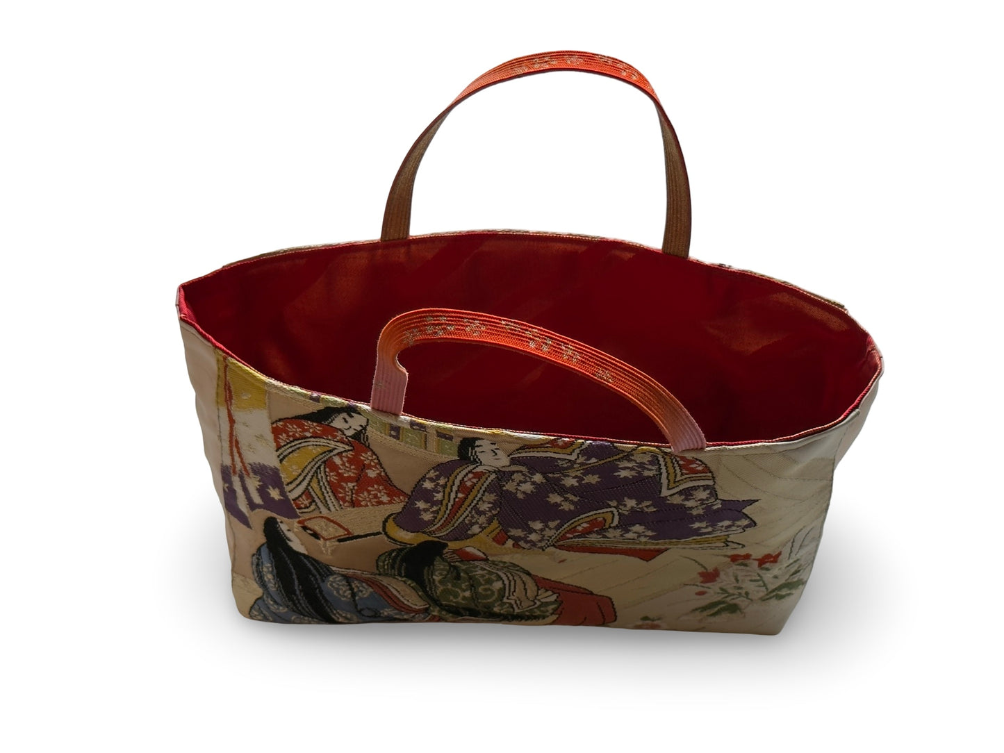 Remake Wagara Heian Court Tote Bag — Genji Monogatari Obi Fabric | Japanese Kimono Tapestry Art Handbag