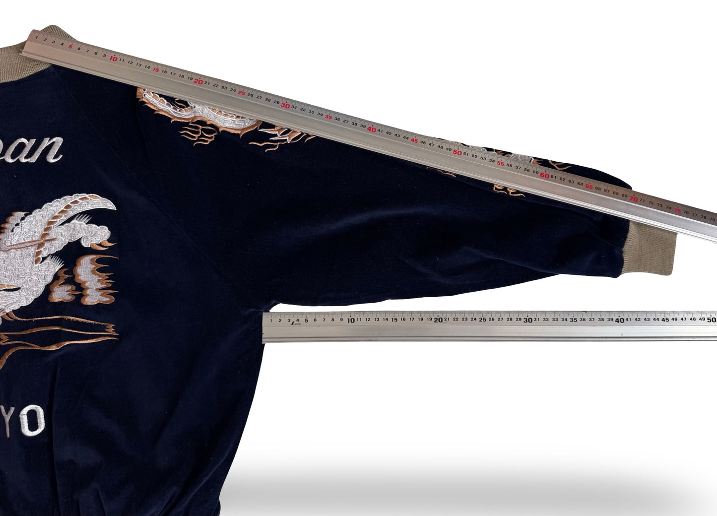 Vintage 1980s Vacation Paradise Dragon Sukajan Jacket Navy Velvet Tokyo Japan Souvenir Bomber