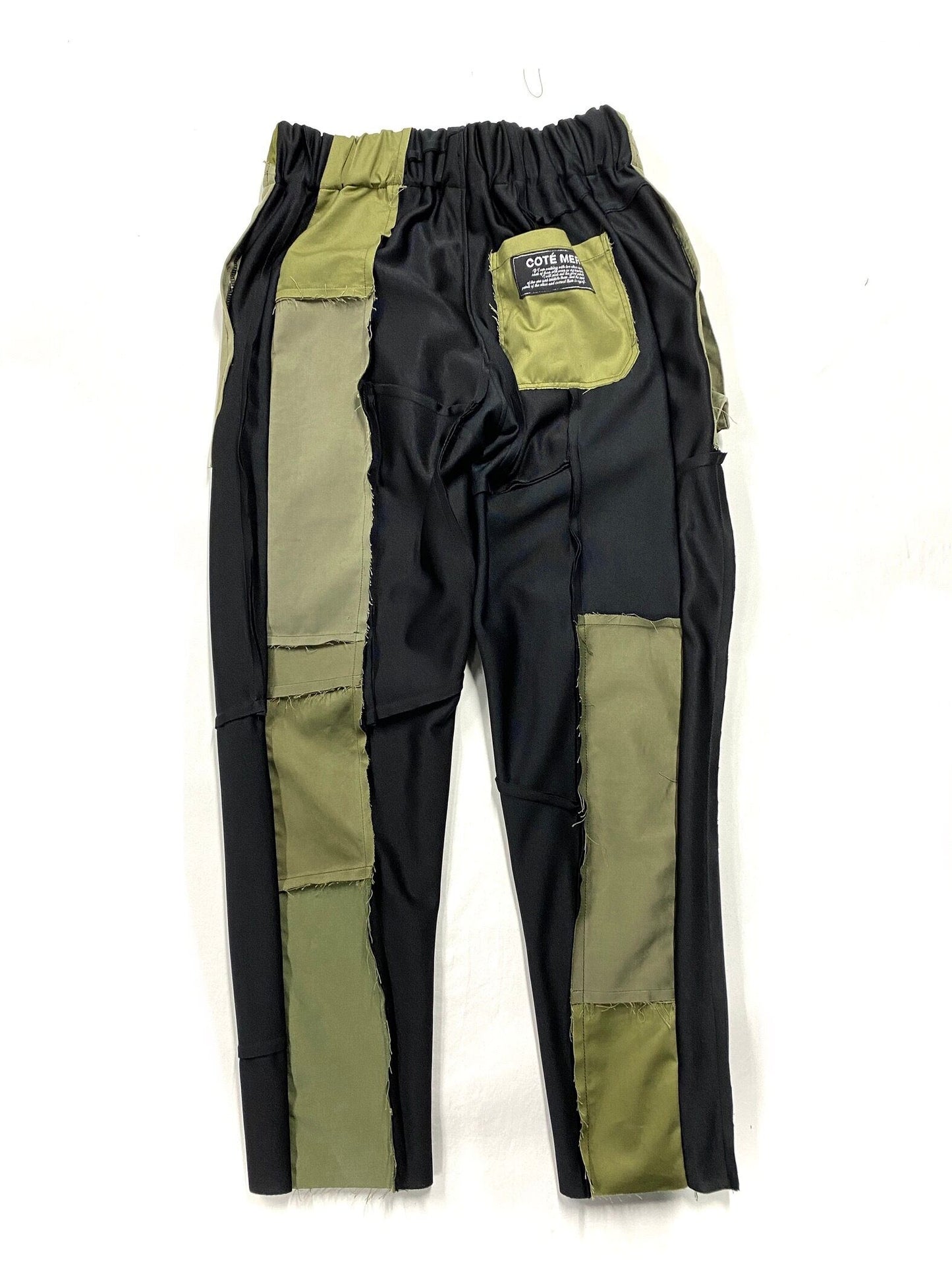 Bespoke Hypebeast Japanese Vintage Handmade Custom One and Only One Cote Mer Military Camo Khaki Fatigue Upcycle Sustainable Upscale Street Fashion Embroidered Embroidery Patch Work Boro Remake Pants Jeans Bottoms ( Size : L - XL )