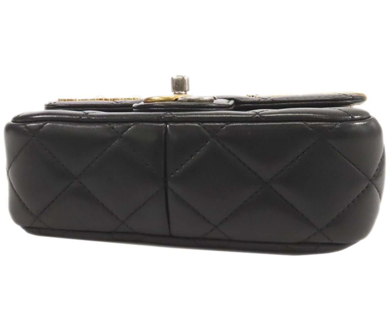 CHANEL Mini Matelassé Iconic Pins Shoulder Bag AS2978 Black Lambskin Paris Motif Mixed Metal Hardware Quilt Flap Bag Rare Collector