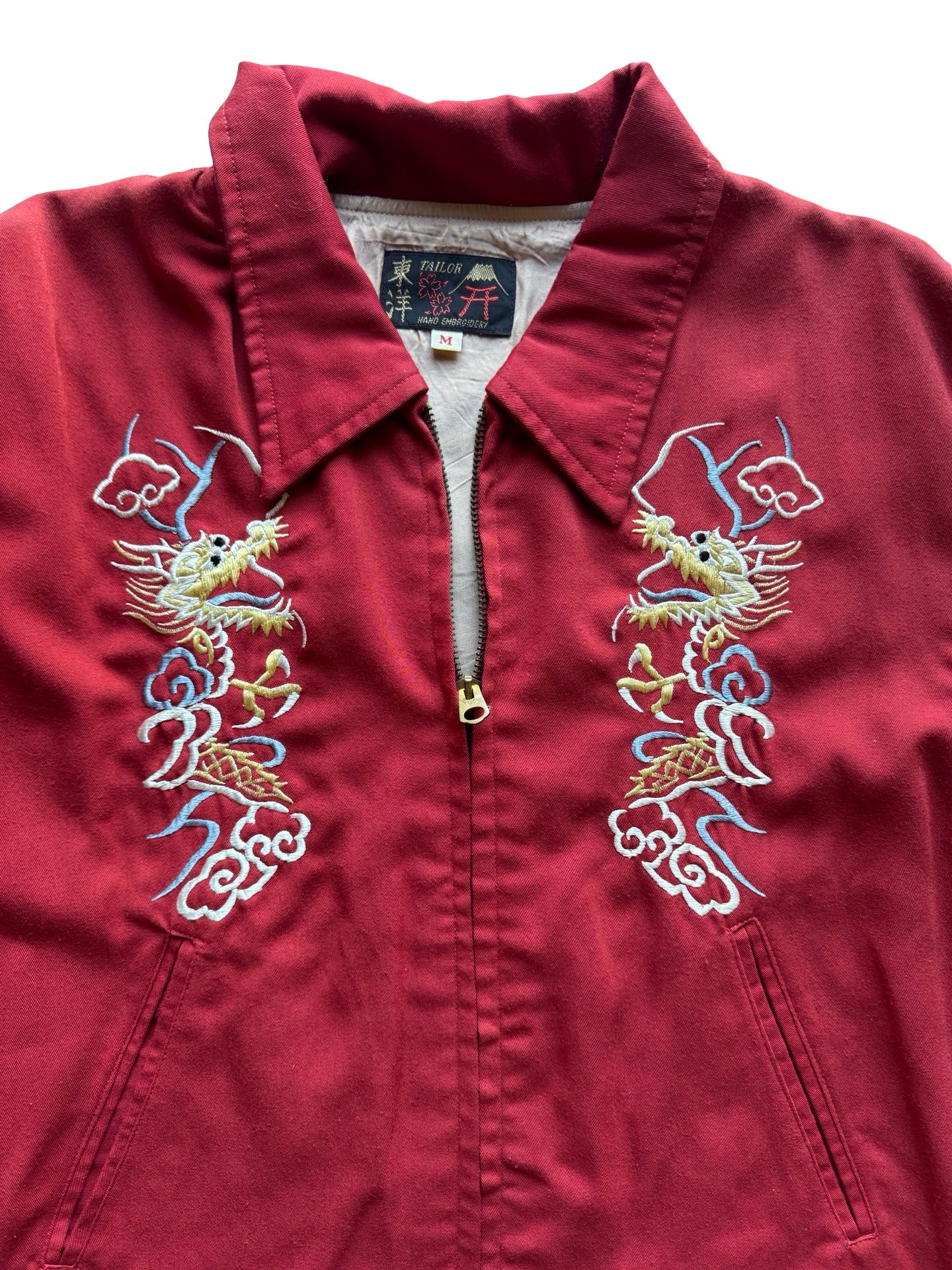Vintage Tailor Toyo Dragon Souvenir Jacket — Tokyo Japan Embroidery • 5th Air Force Patch • Scarlet Red Sukajan (One-Side Only)