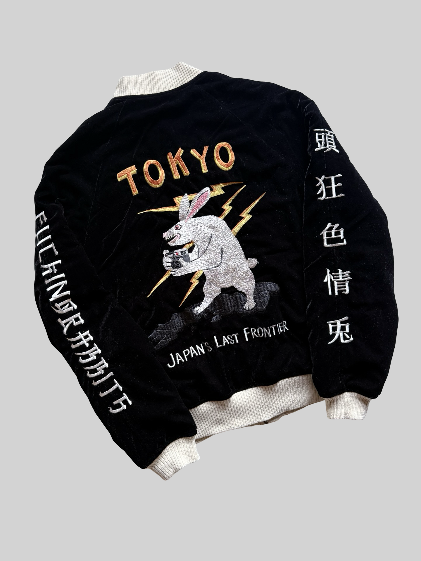 FR2 Fxxking Rabbits Tokyo Sukajan Velvet Jacket Rabbit Embroidery Lightning Japan Streetwear Bomber Japanese Graphic Jacket