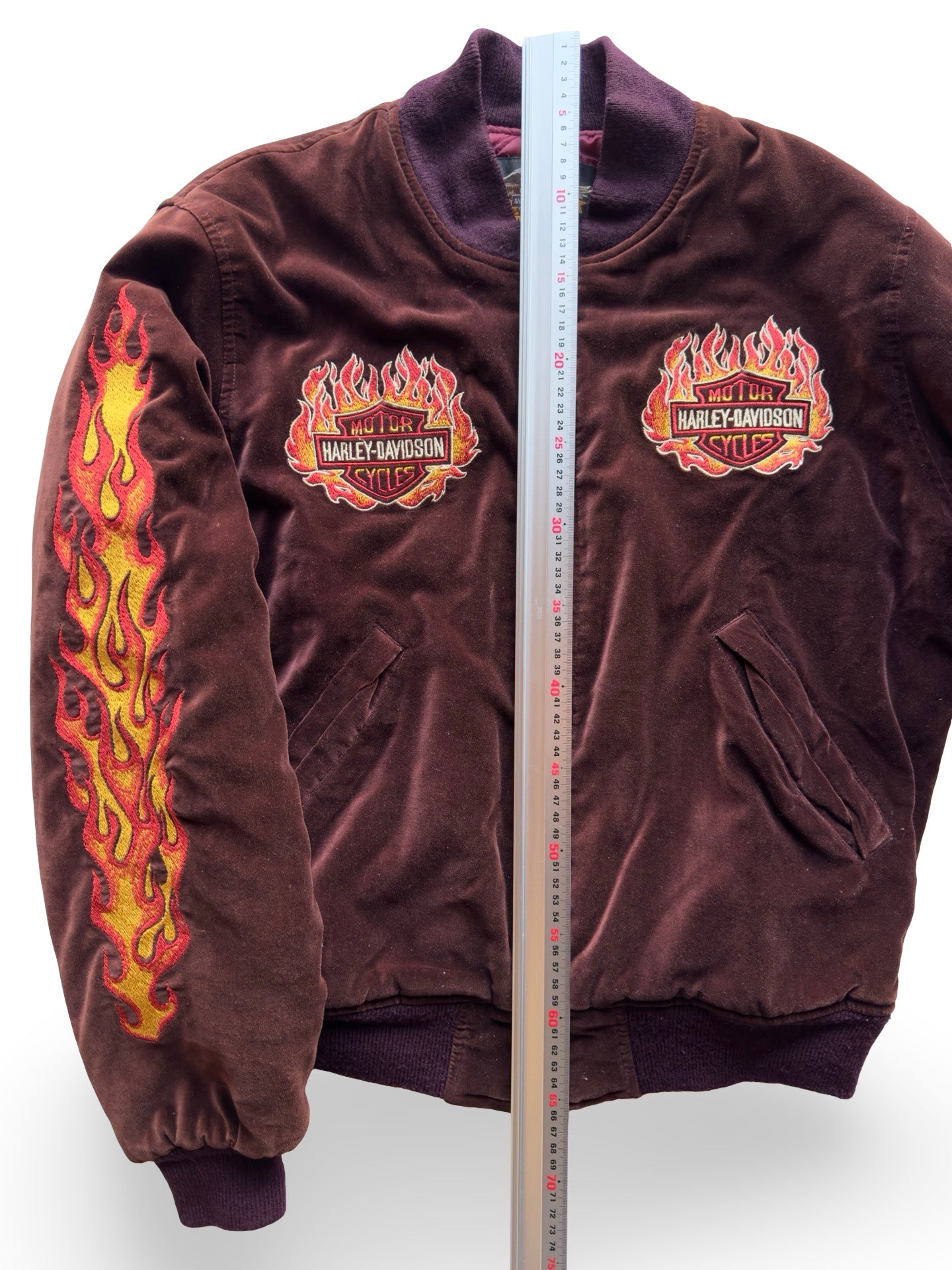 Vintage Harley-Davidson “Chrome Sweet Chrome” Flame-Velour Bomber Jacket (One Side Only)