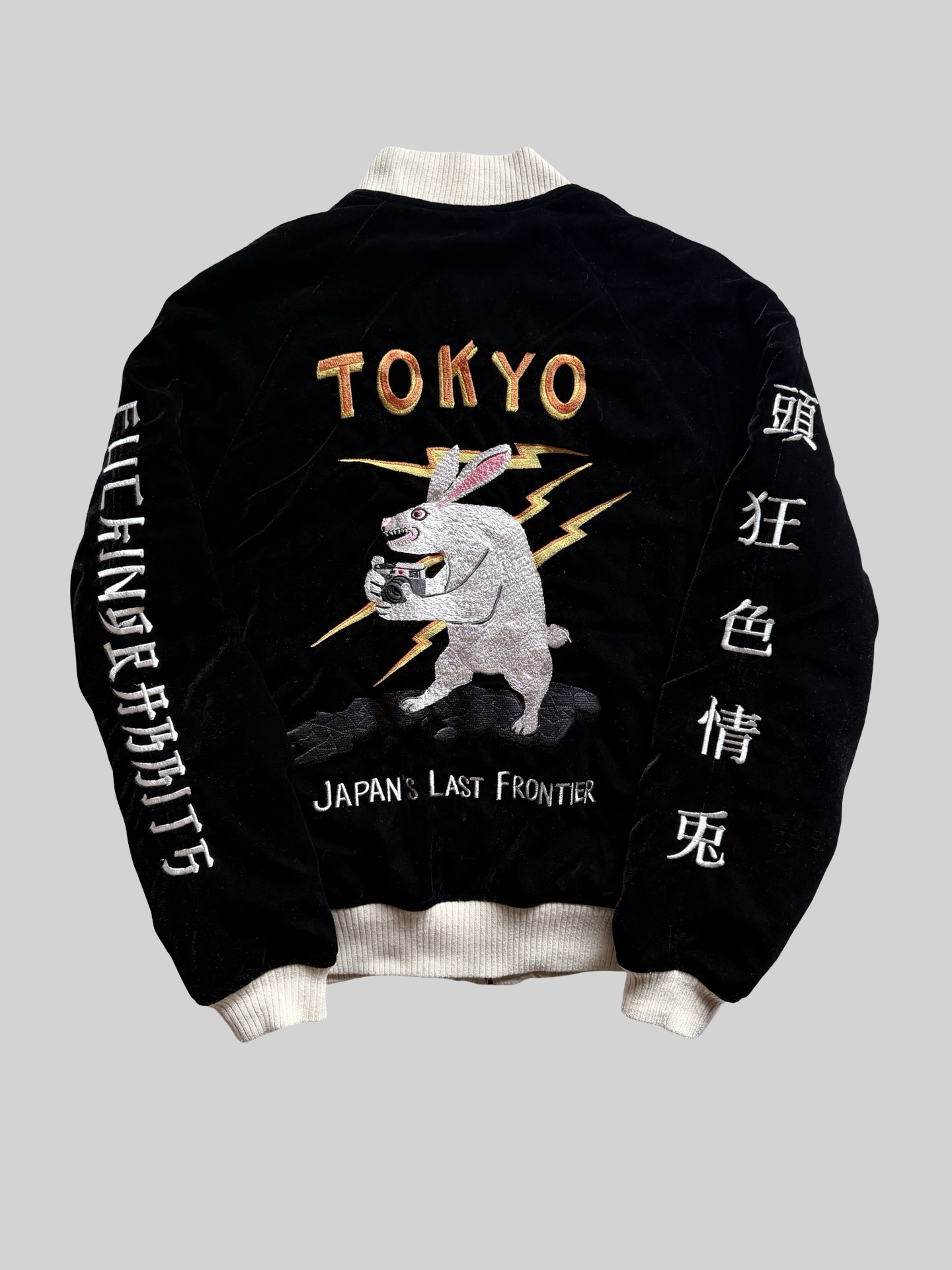 FR2 Fxxking Rabbits Tokyo Sukajan Velvet Jacket Rabbit Embroidery Lightning Japan Streetwear Bomber Japanese Graphic Jacket
