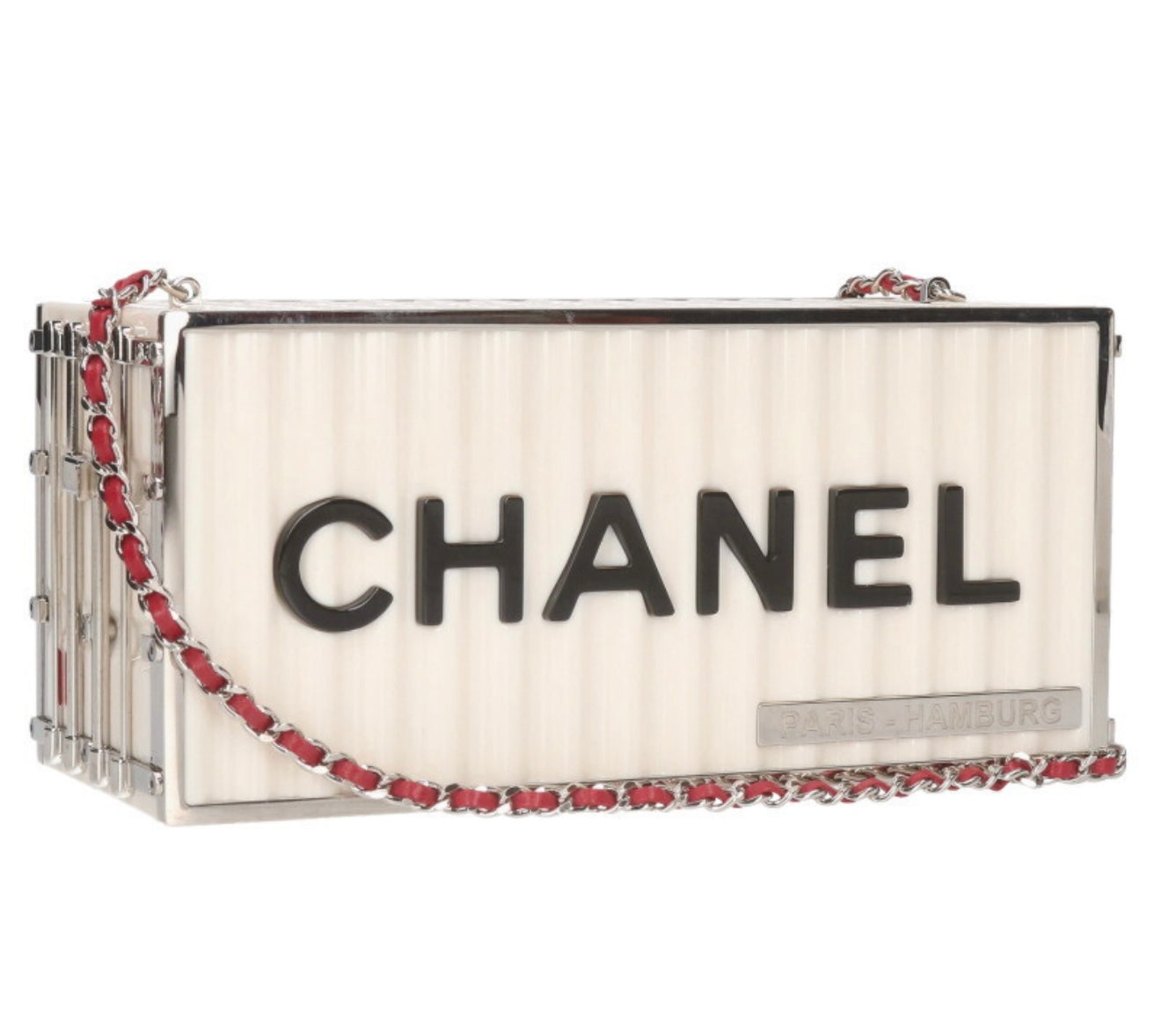 CHANEL Paris–Hamburg Resin Container Minaudière – Rare Collectible Hardcase Bag White Black Red Chain