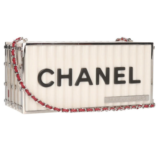 CHANEL Paris–Hamburg Resin Container Minaudière – Rare Collectible Hardcase Bag White Black Red Chain