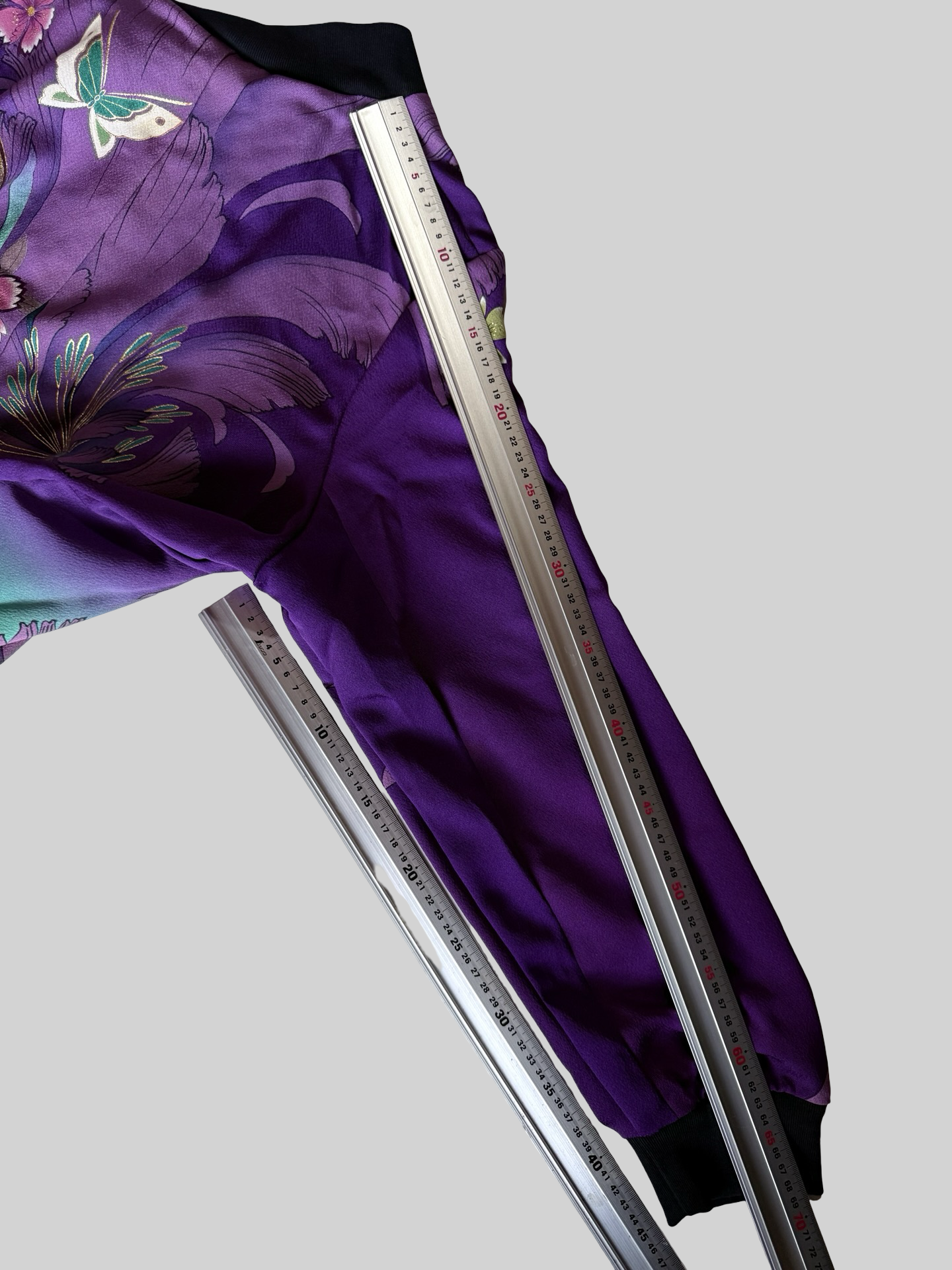 Kimono Remake Silk Bomber Jacket Purple Floral Butterfly Sukajan Japanese Upcycled Textile Art Piece