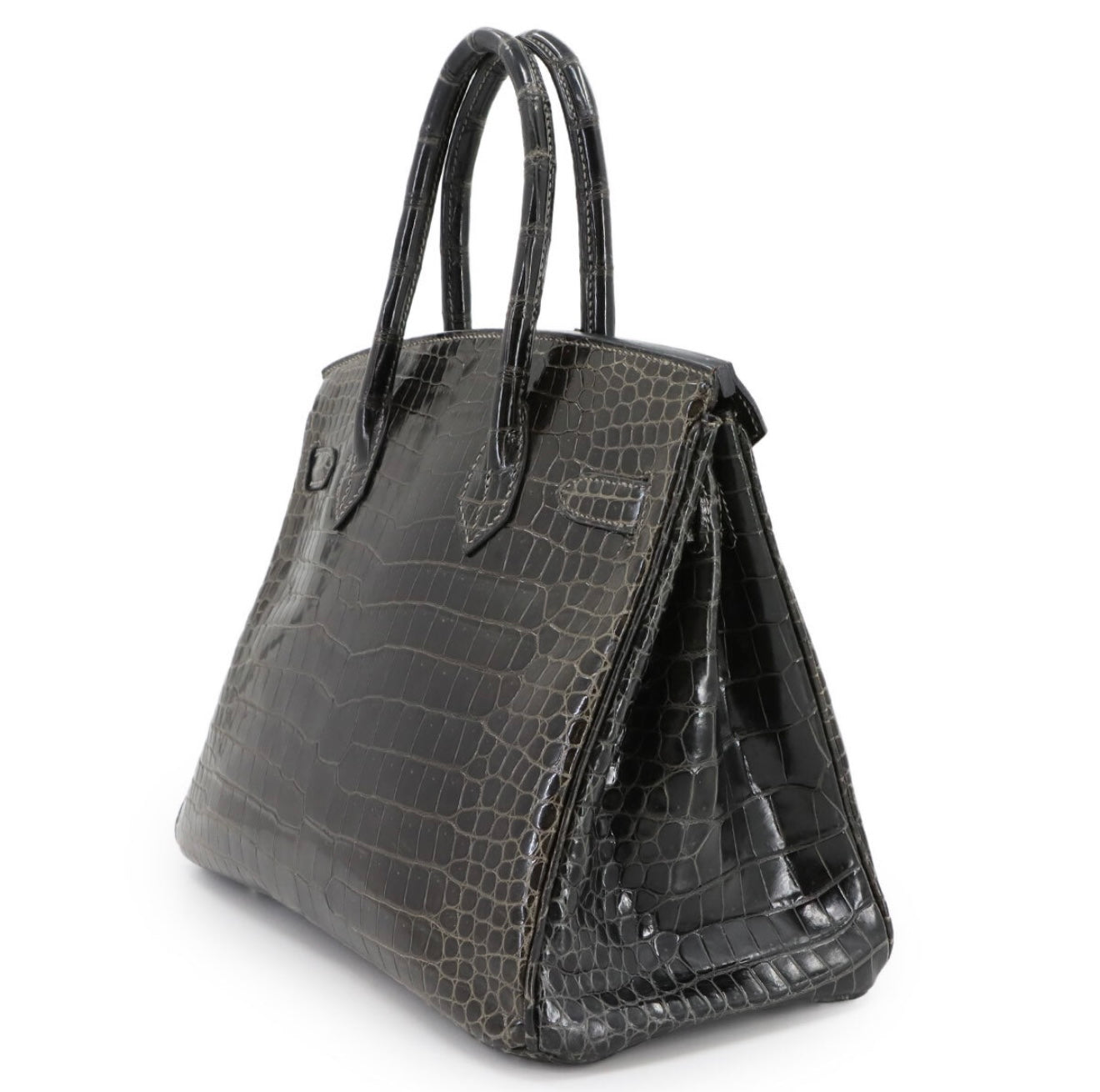 Hermès Birkin 30 Crocodile Porosus Graphite Silver Hardware J Stamp Exotic Luxury Handbag Rare Collector Grade