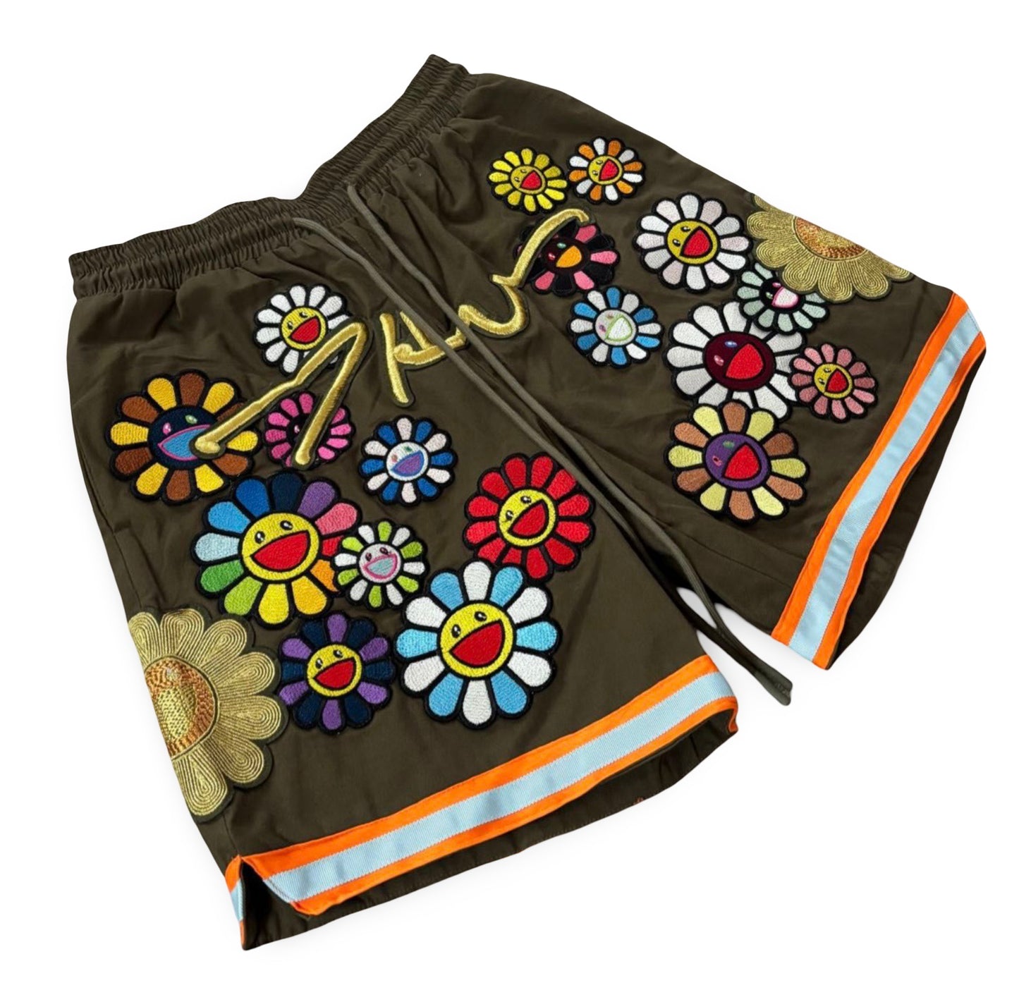 READYMADE × Takashi Murakami Flower Embroidered Basketball Shorts UVERworld TAKUYA∞ Collab Rare Army Khaki Men’s M