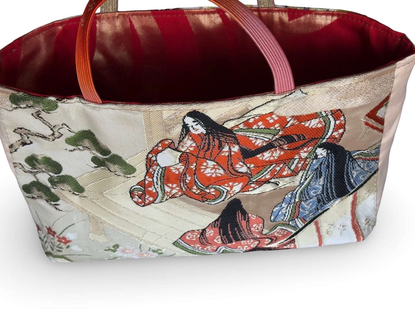 Remake Wagara Heian Court Tote Bag — Genji Monogatari Obi Fabric | Japanese Kimono Tapestry Art Handbag