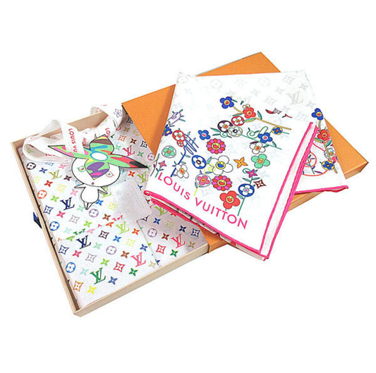 Louis Vuitton × Takashi Murakami Carré 90 Silk Scarf M96263 Superflat Framboise Multicolor Flower LV Monogram Art Collectible