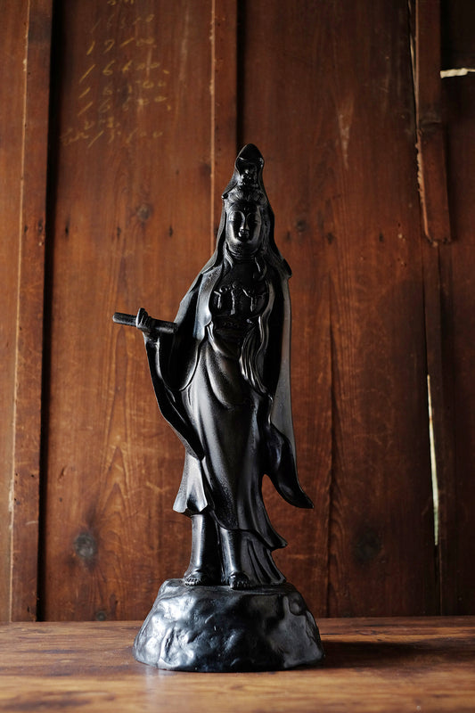 Large Vintage Japanese Kannon Bosatsu Cast Metal Statue | Standing Avalokiteshvara Buddhist Sculpture | 55 cm