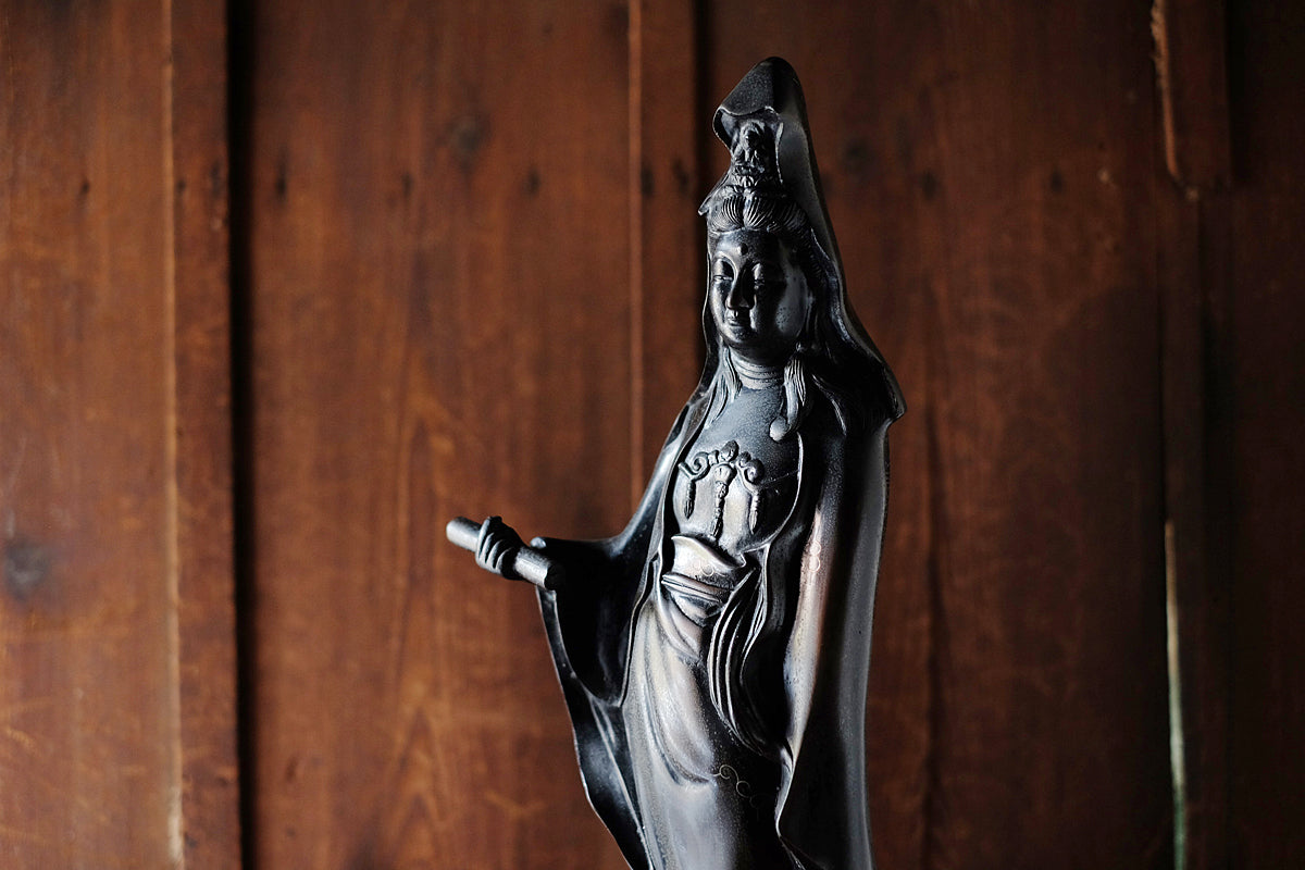 Large Vintage Japanese Kannon Bosatsu Cast Metal Statue | Standing Avalokiteshvara Buddhist Sculpture | 55 cm