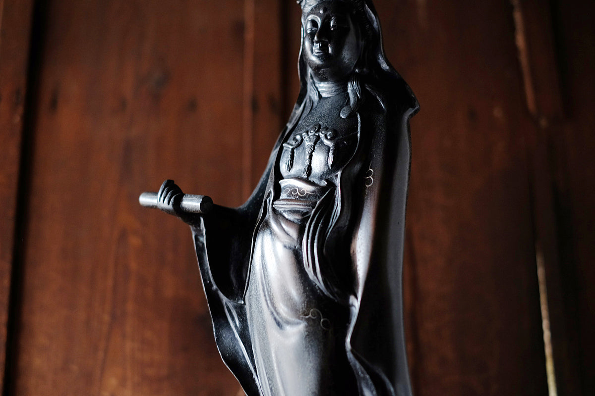 Large Vintage Japanese Kannon Bosatsu Cast Metal Statue | Standing Avalokiteshvara Buddhist Sculpture | 55 cm