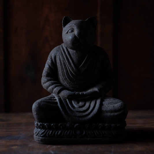 Japanese Sekibutsu Kitsune Fox Buddha Stone Statue | Zen Monk Meditation Sculpture | 20 cm