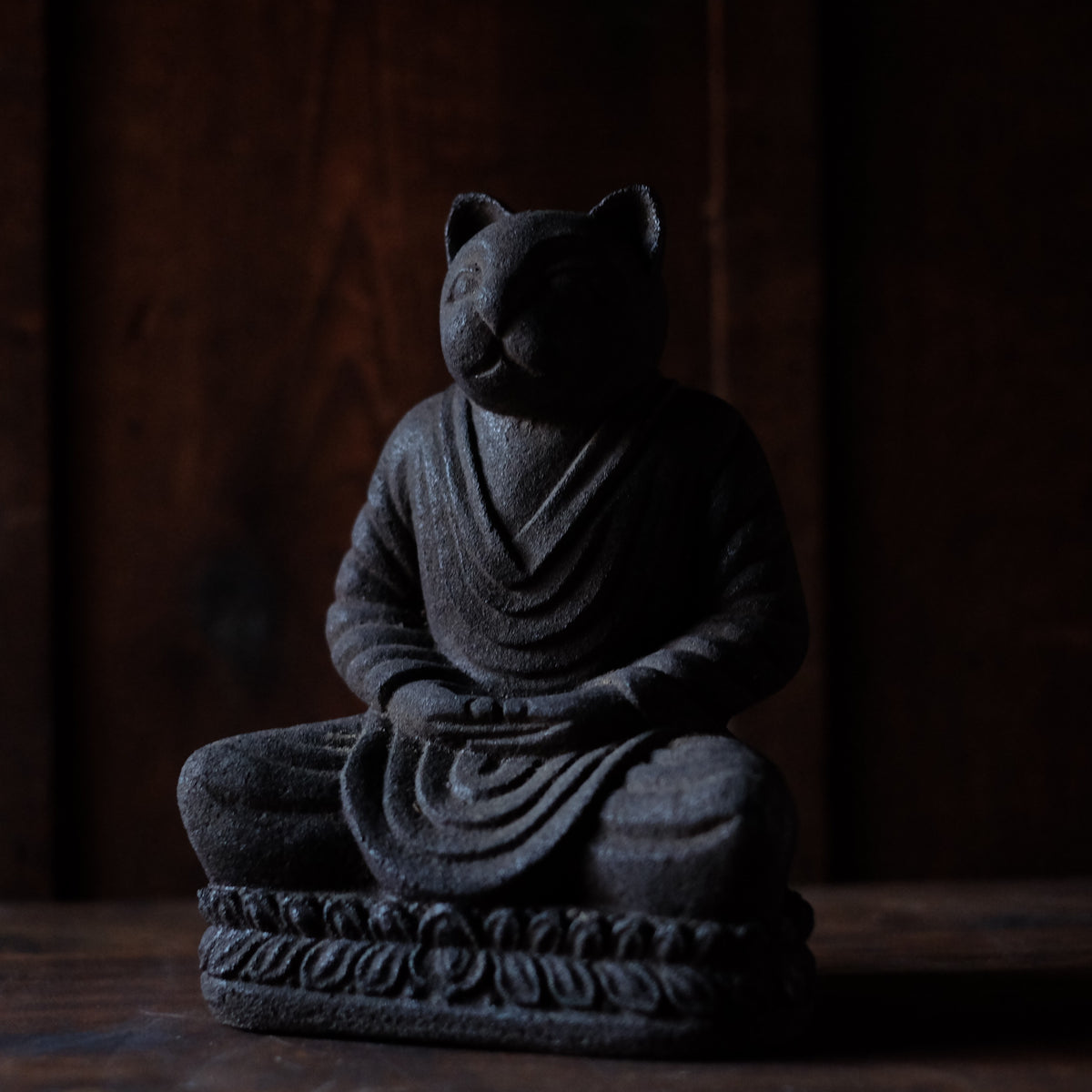 Japanese Sekibutsu Kitsune Fox Buddha Stone Statue | Zen Monk Meditation Sculpture | 20 cm
