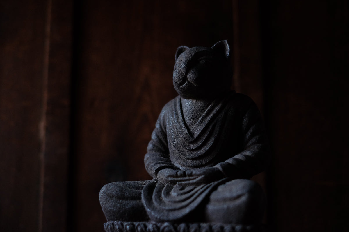 Japanese Sekibutsu Kitsune Fox Buddha Stone Statue | Zen Monk Meditation Sculpture | 20 cm